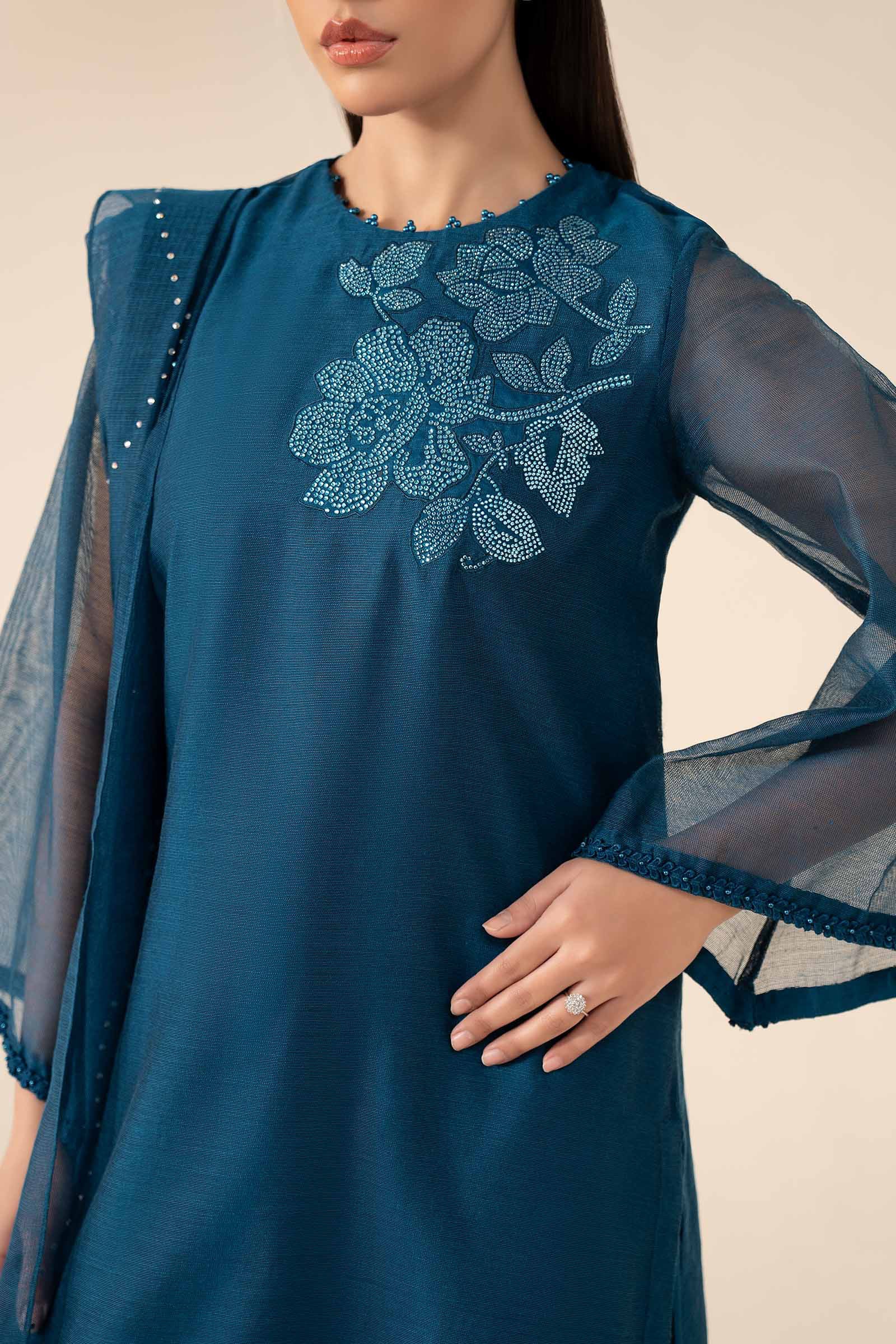 3 Piece Embellished Cotton Net Suit