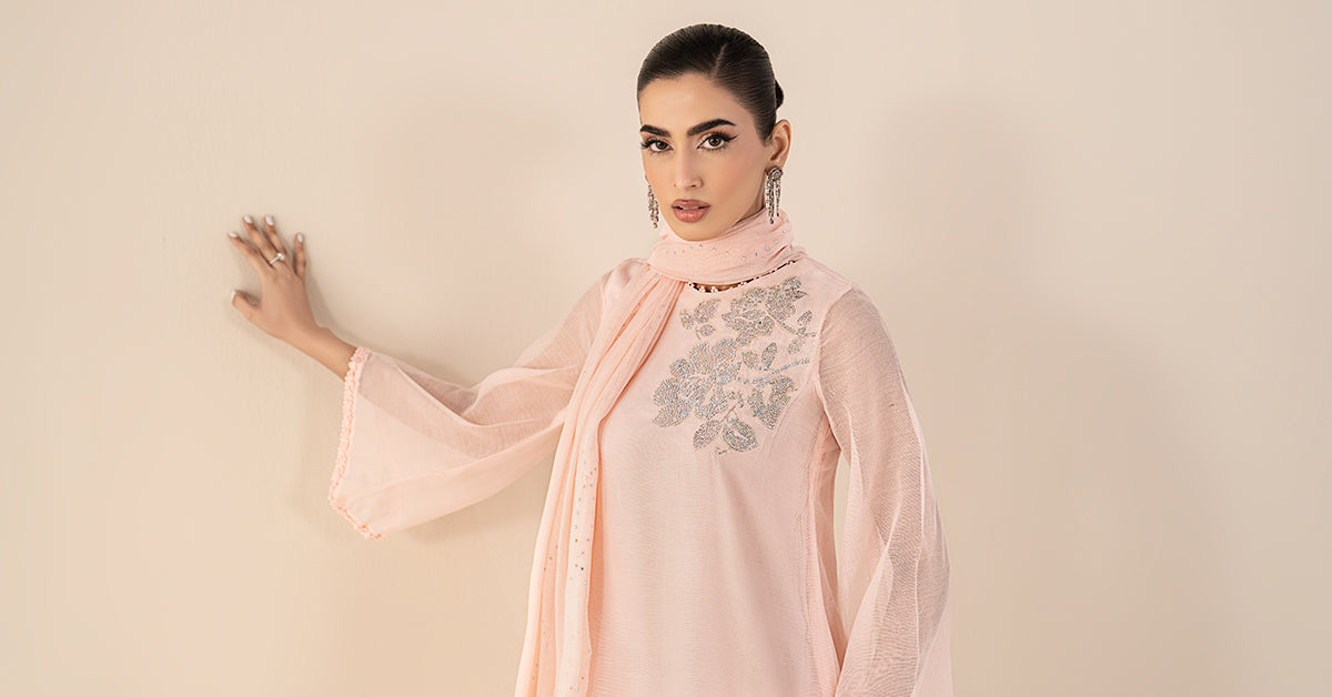 3 Piece Embellished Cotton Net Suit