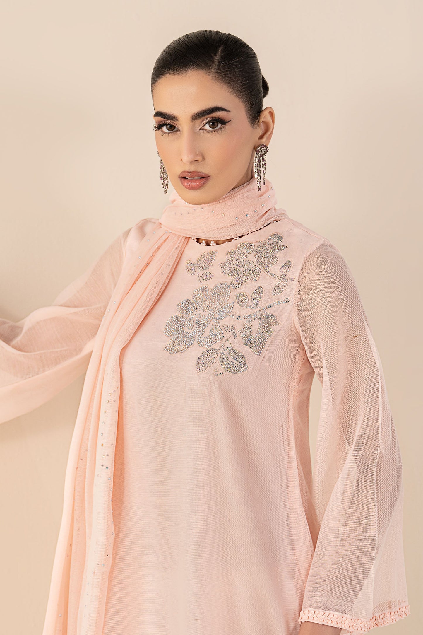 3 Piece Embellished Cotton Net Suit