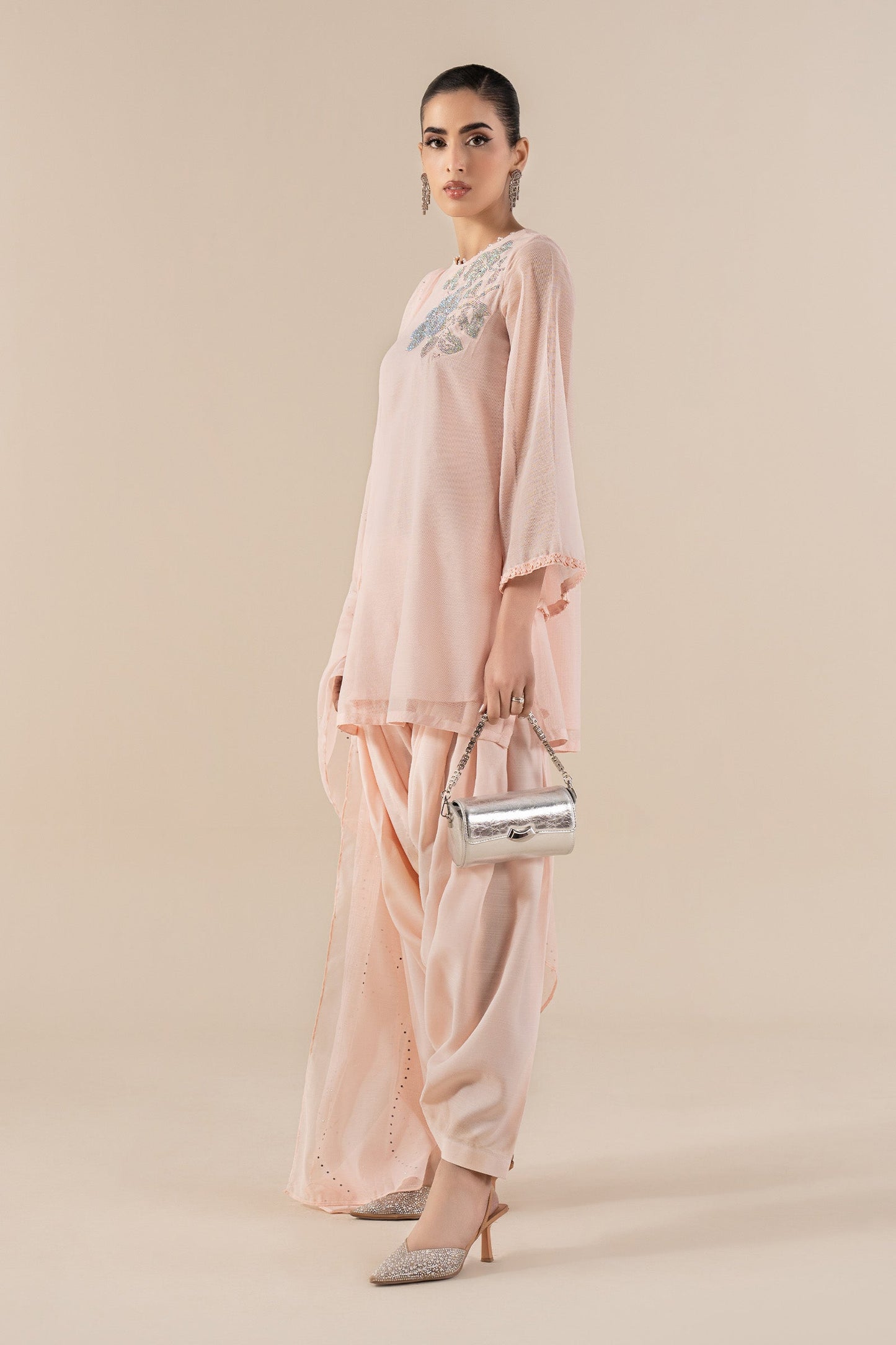 3 Piece Embellished Cotton Net Suit