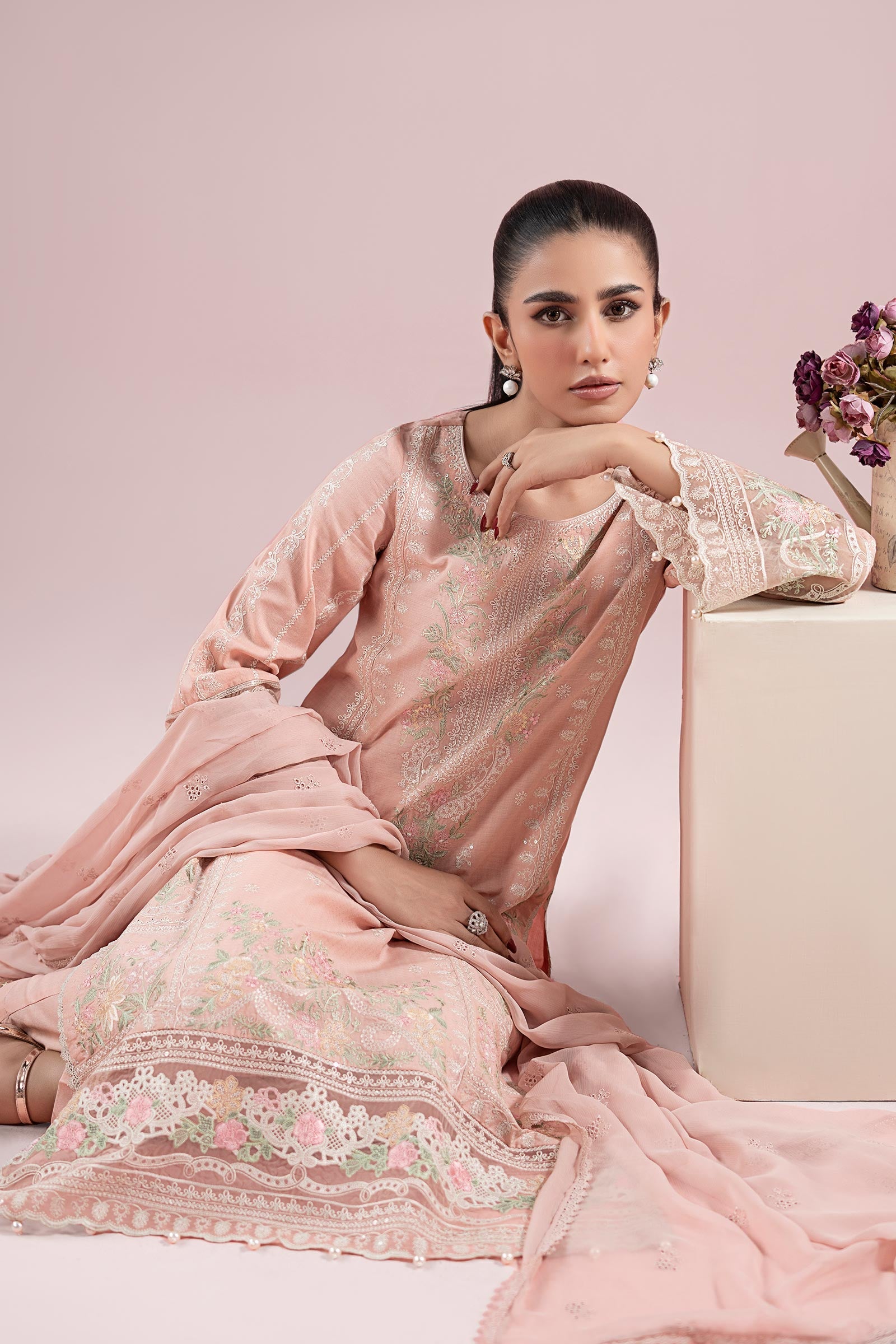 3 Piece Embroidered Dobby Suit