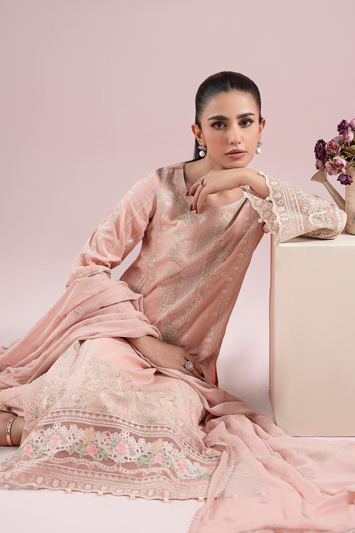 3 Piece Embroidered Dobby Suit