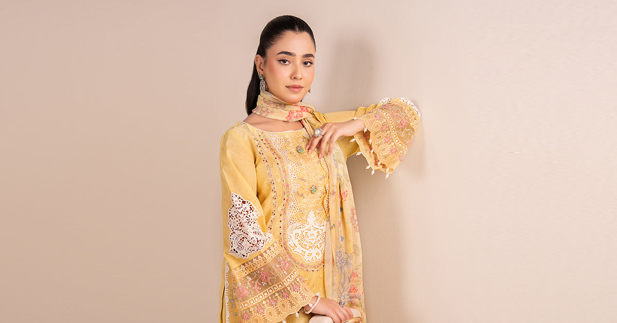 3 Piece Embroidered Dobby Suit