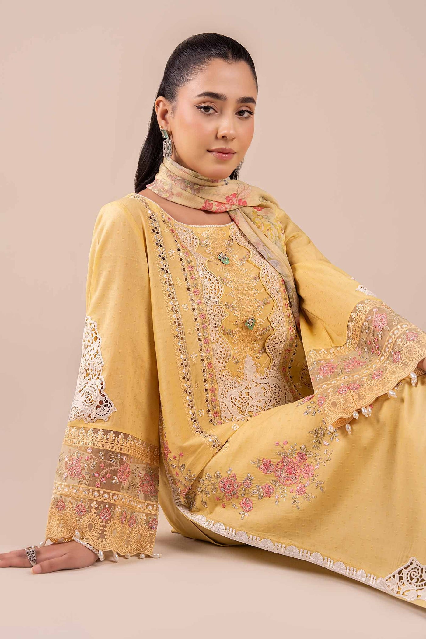 3 Piece Embroidered Dobby Suit