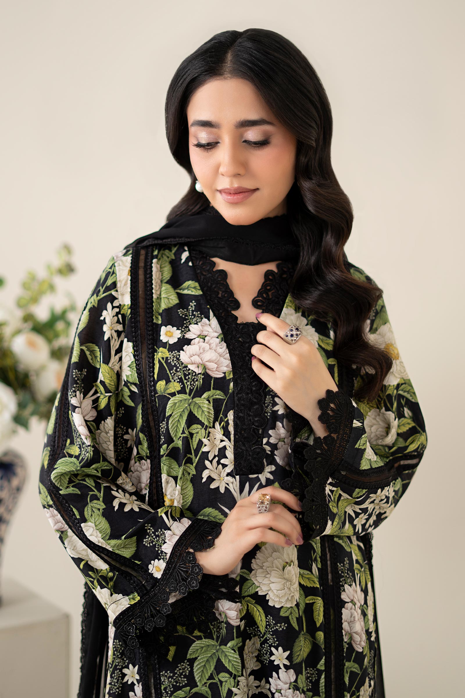 3 Piece Printed Raw Silk Suit