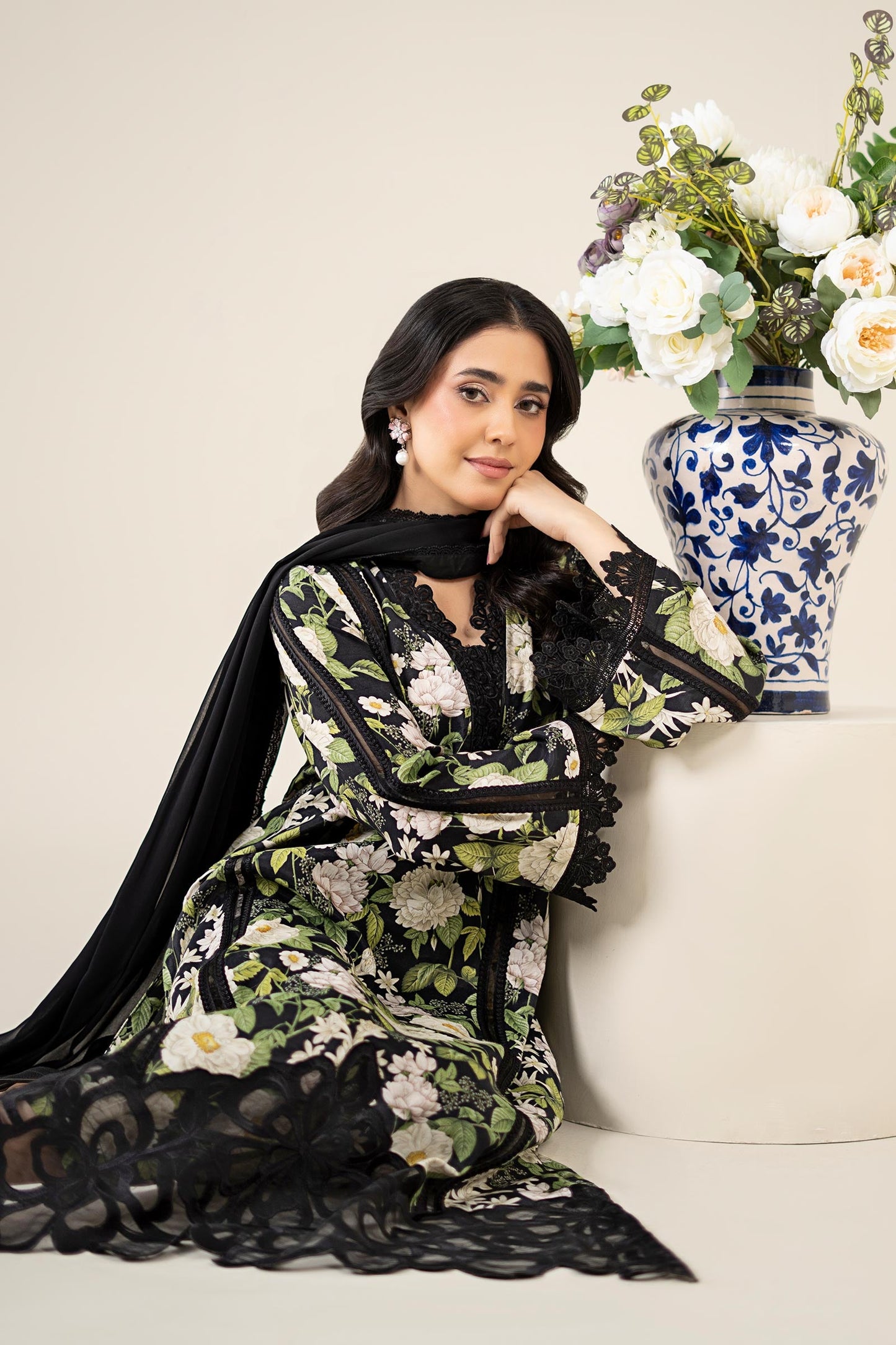 3 Piece Embroidered Raw Silk Suit