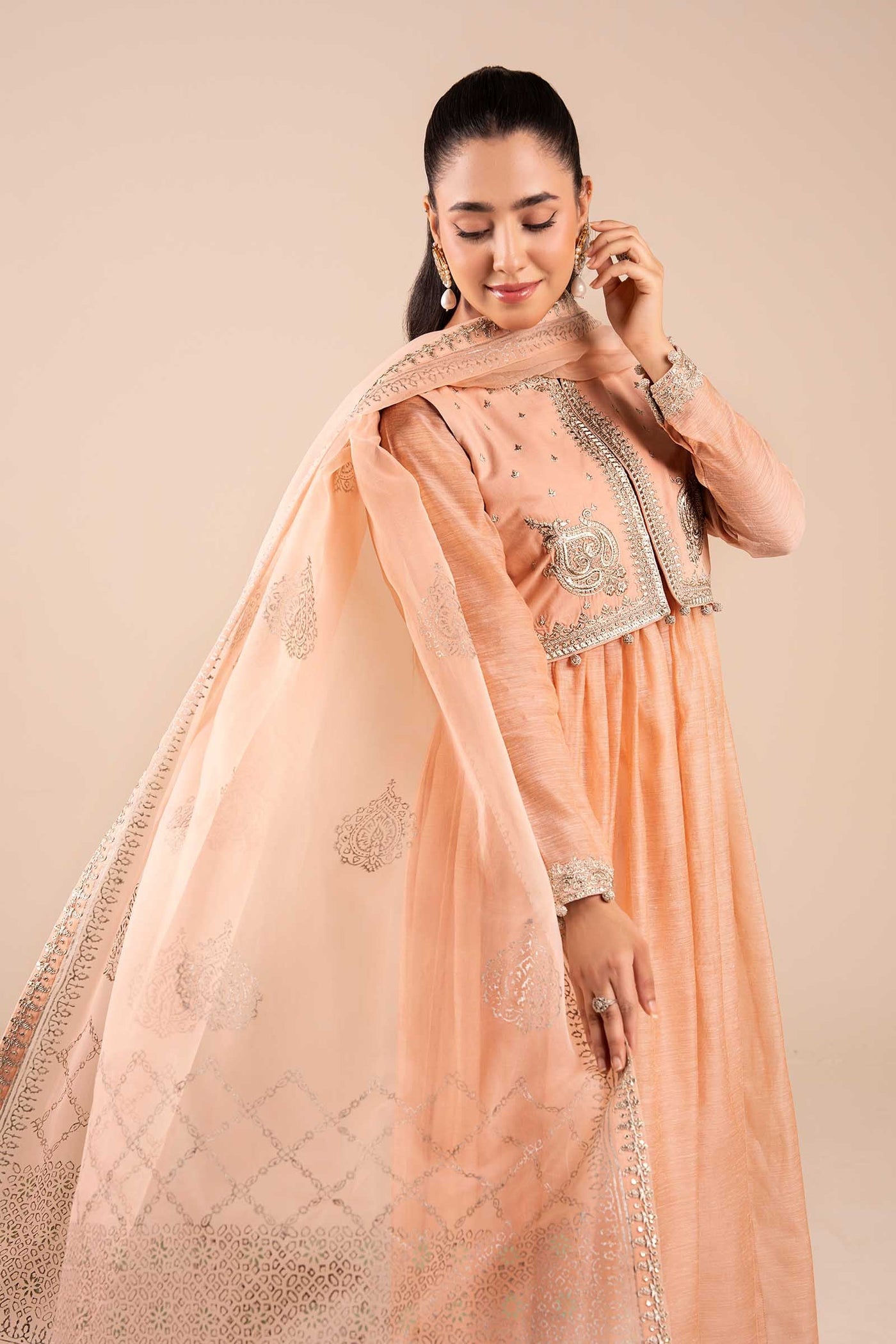 3 Piece Embroidered Paper Cotton Suit |  DW-EA25-58