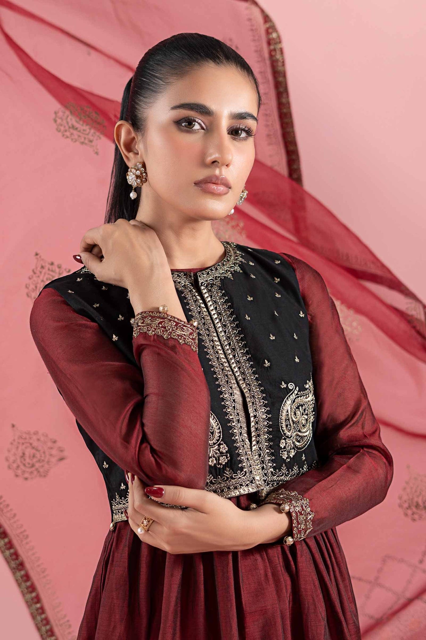 3 Piece Embroidered Paper Cotton Suit |  DW-EA25-58