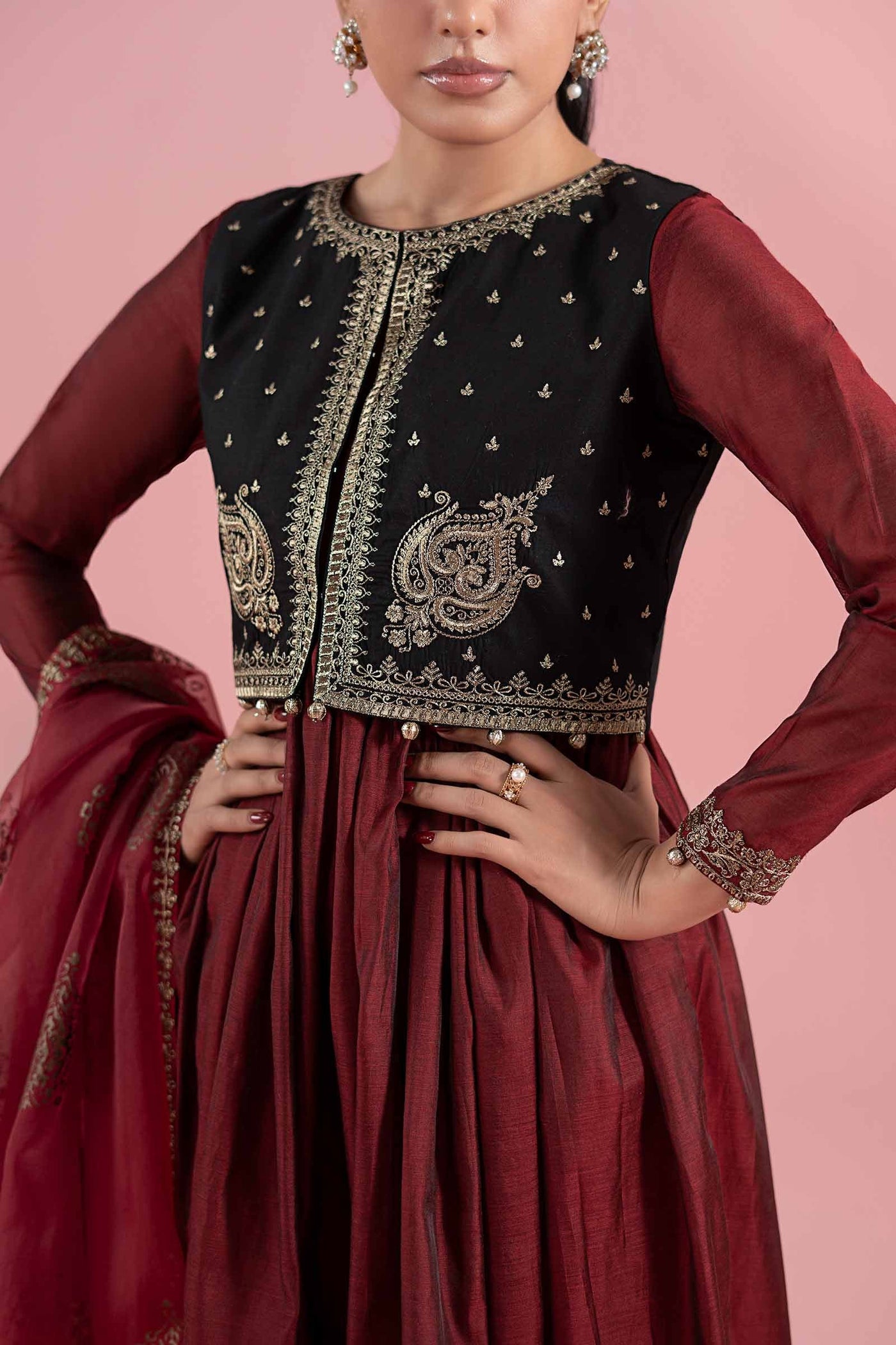 3 Piece Embroidered Paper Cotton Suit |  DW-EA25-58