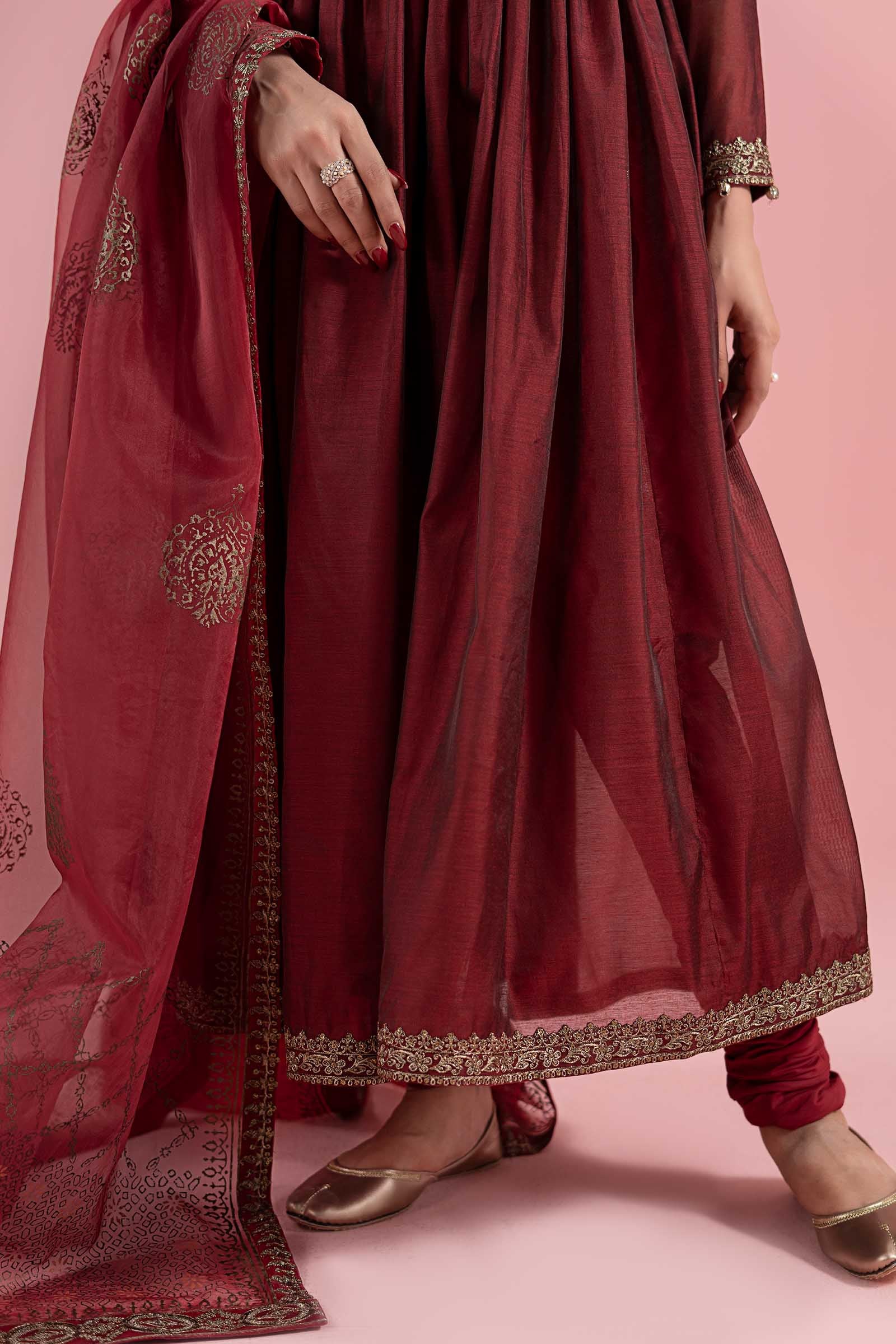 3 Piece Embroidered Paper Cotton Suit
