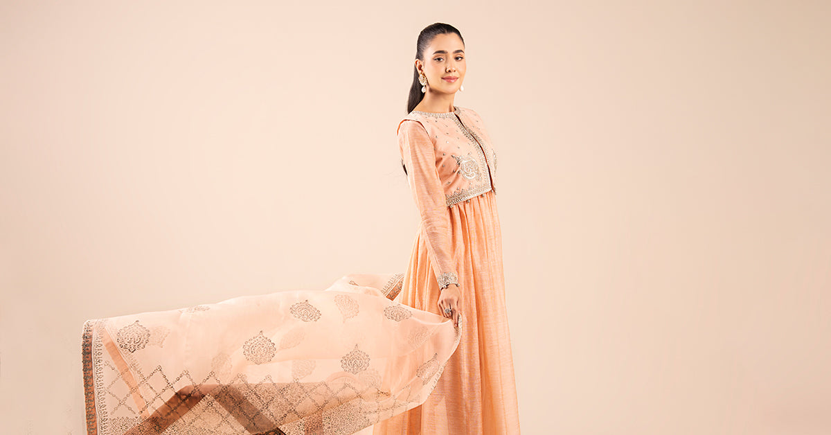 3 Piece Embroidered Paper Cotton Suit |  DW-EA25-58