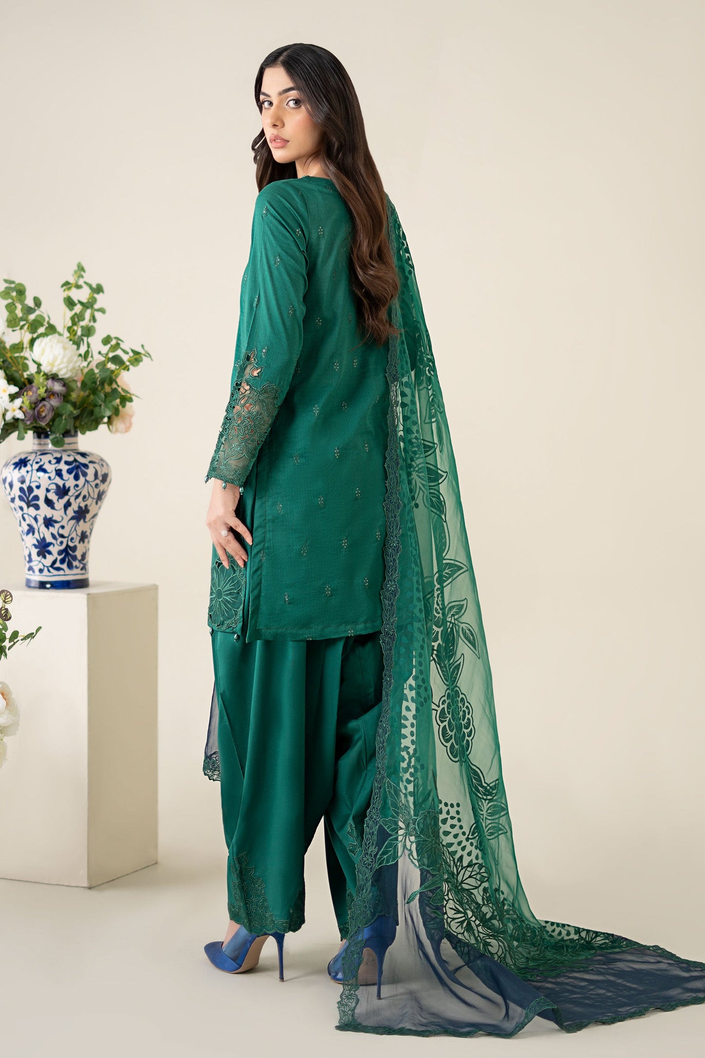 3 Piece Embroidered Dobby Suit