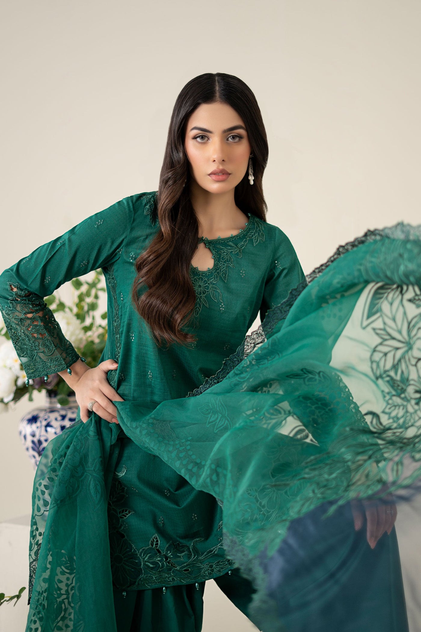 3 Piece Embroidered Dobby Suit |  DW-EA25-67