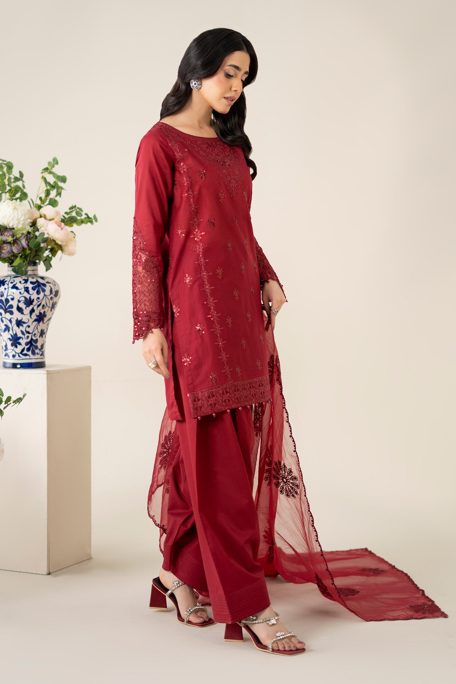 3 Piece Embroidered Dobby Suit