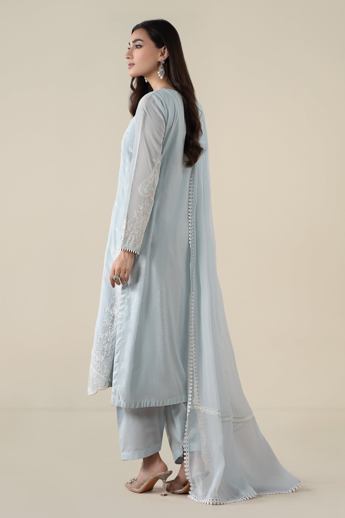 3 Piece Embroidered Paper Cotton Suit