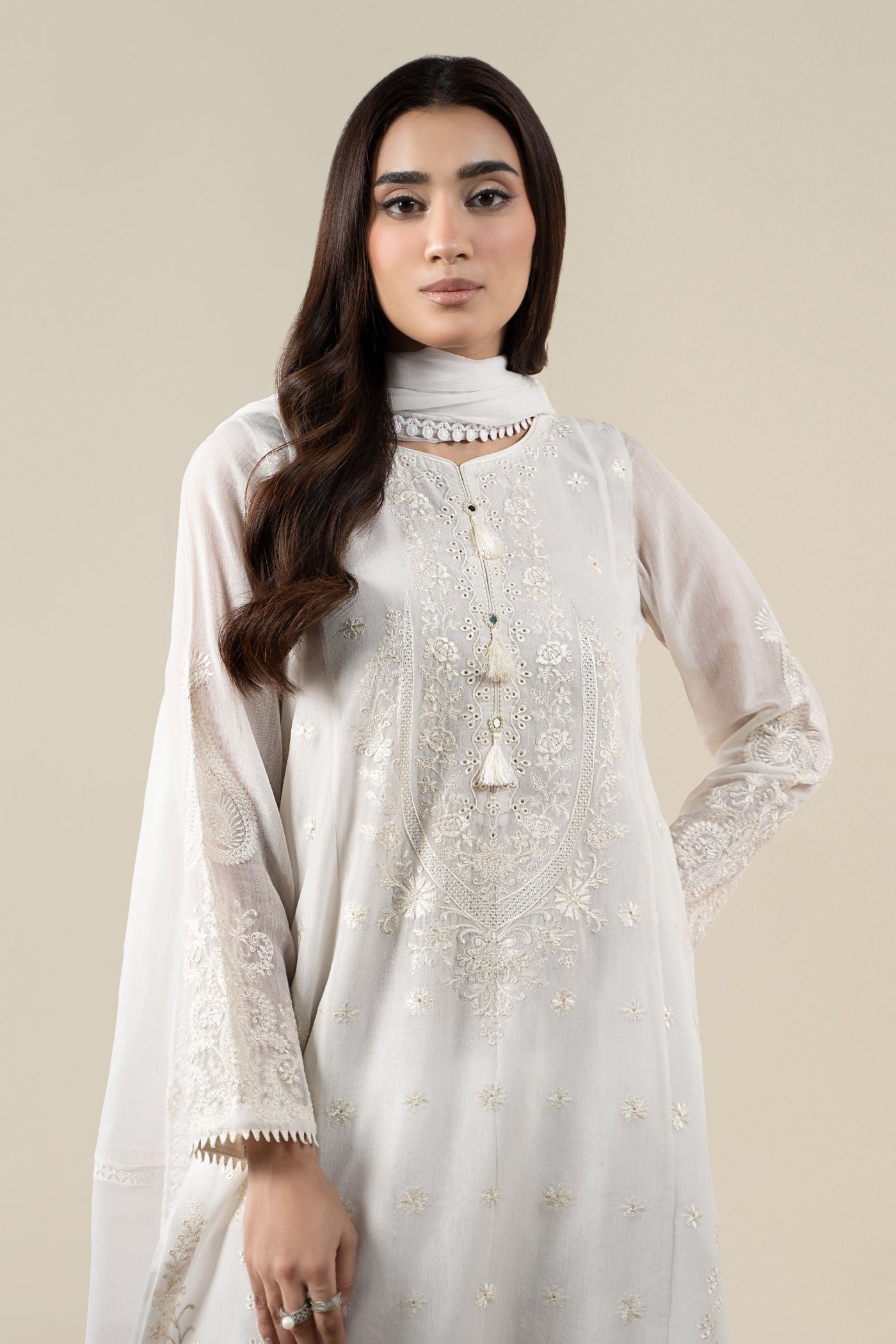 3 Piece Embroidered Paper Cotton Suit