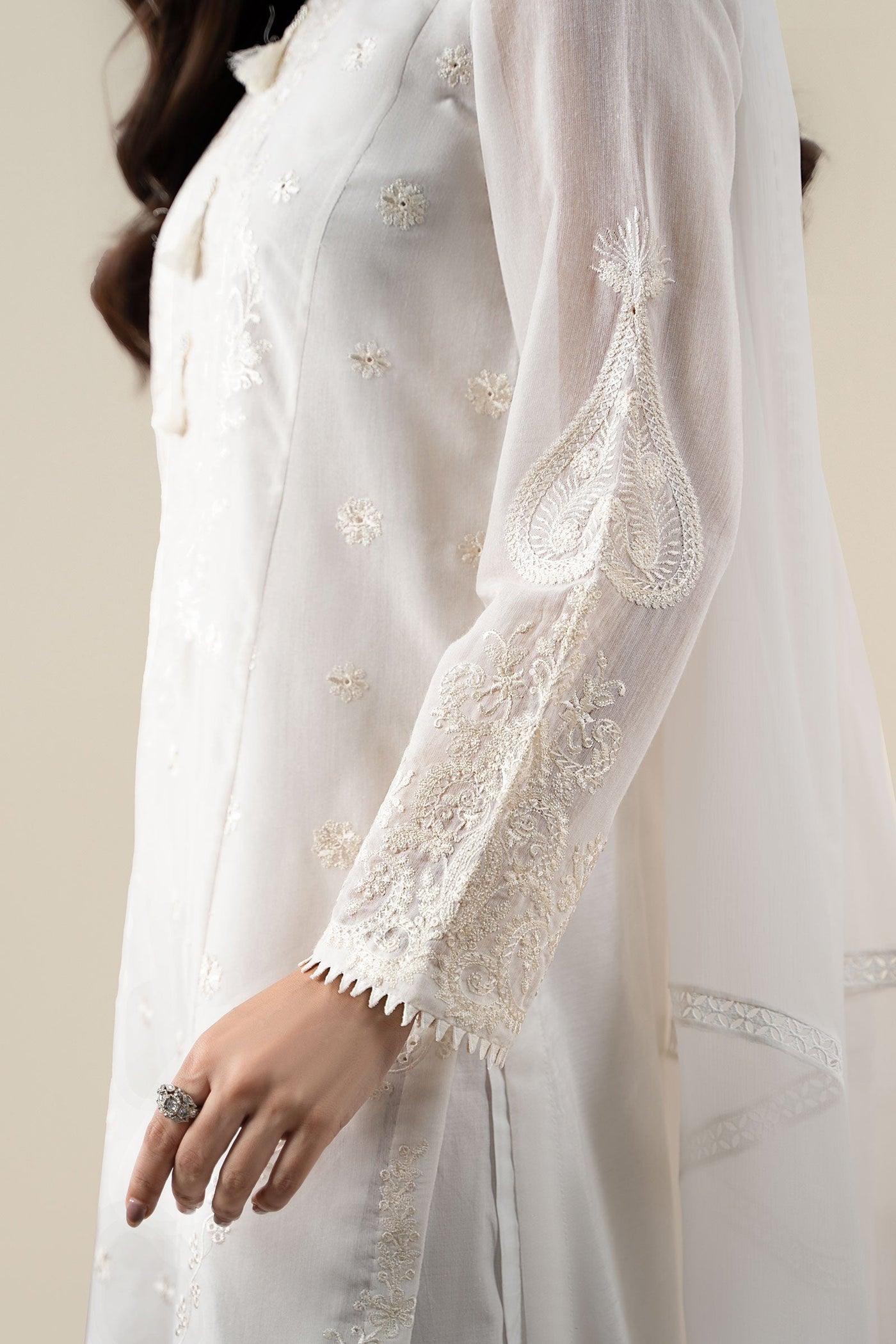 3 Piece Embroidered Paper Cotton Suit