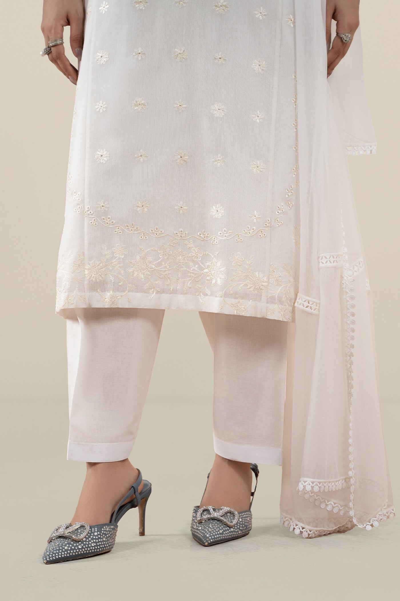 3 Piece Embroidered Paper Cotton Suit