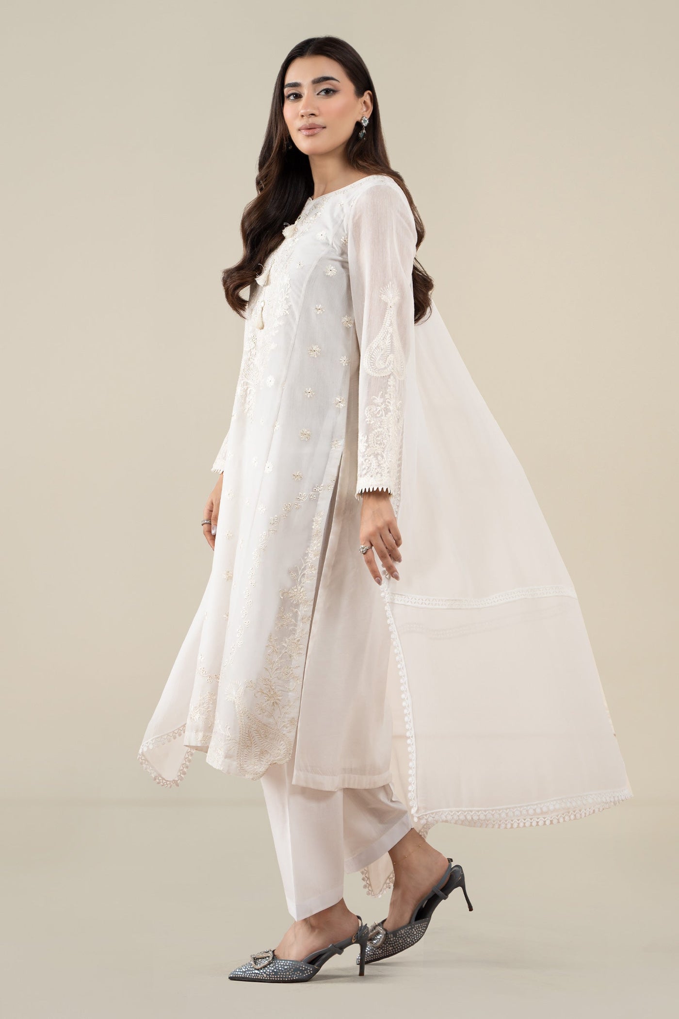 3 Piece Embroidered Paper Cotton Suit