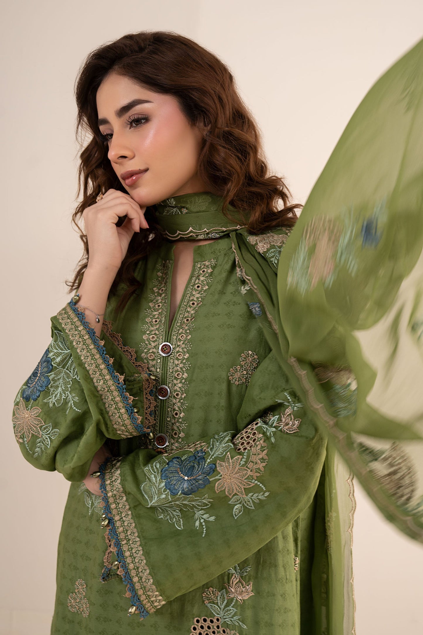 3 Piece Embroidered Dobby Jacquard Suit