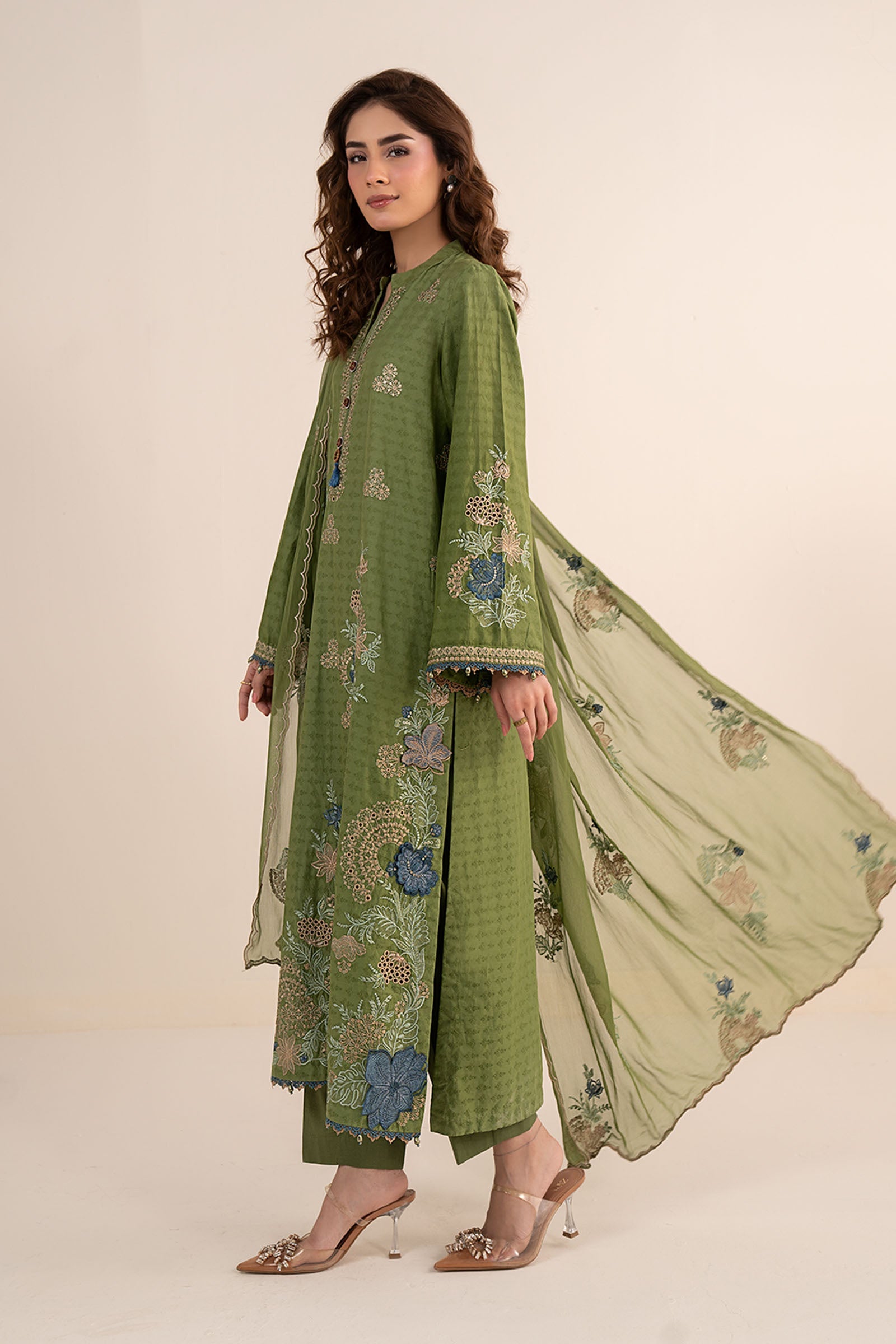 3 Piece Embroidered Dobby Jacquard Suit