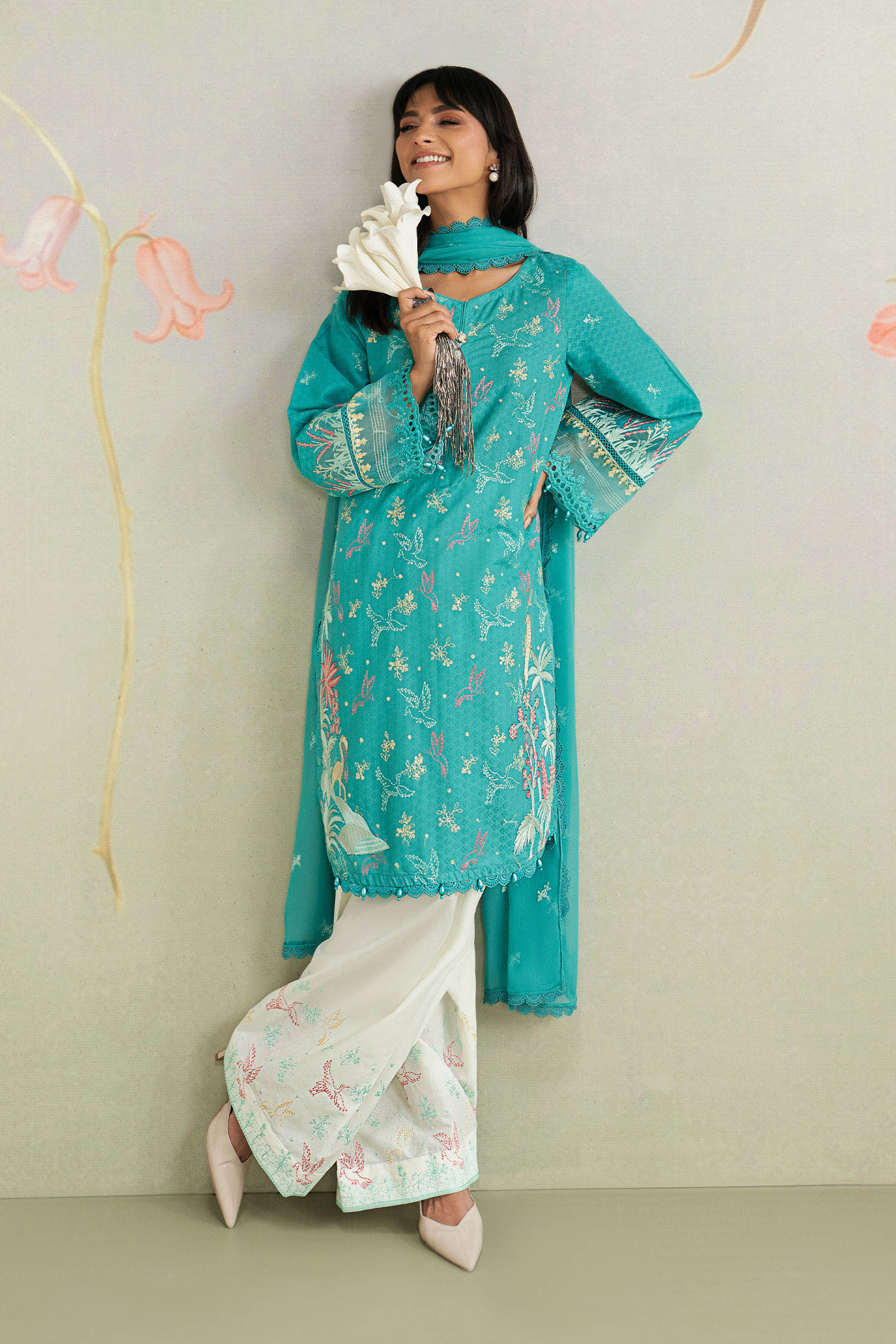 3 Piece Embroidered Dobby Lawn Suit