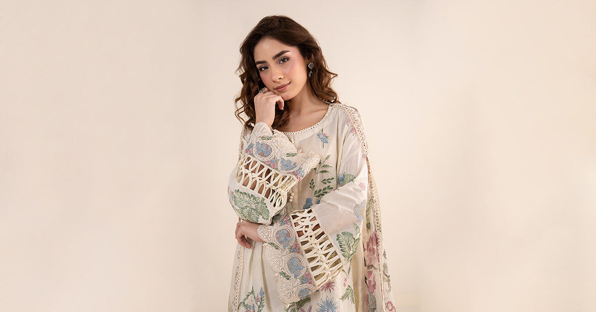 3 Piece Embroidered Dobby Lawn Suit