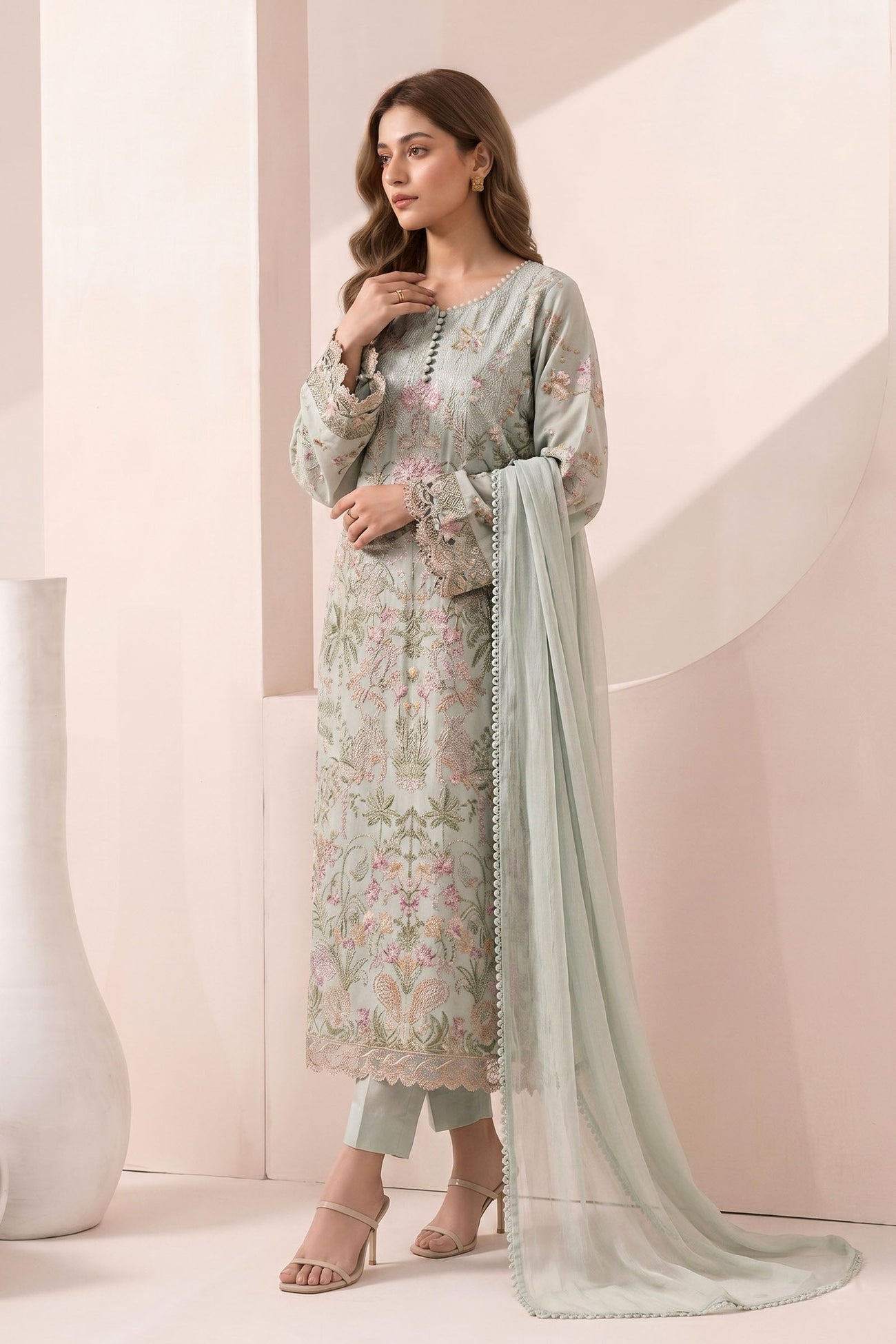 3 Piece Embroidered Dobby Jacquard Suit
