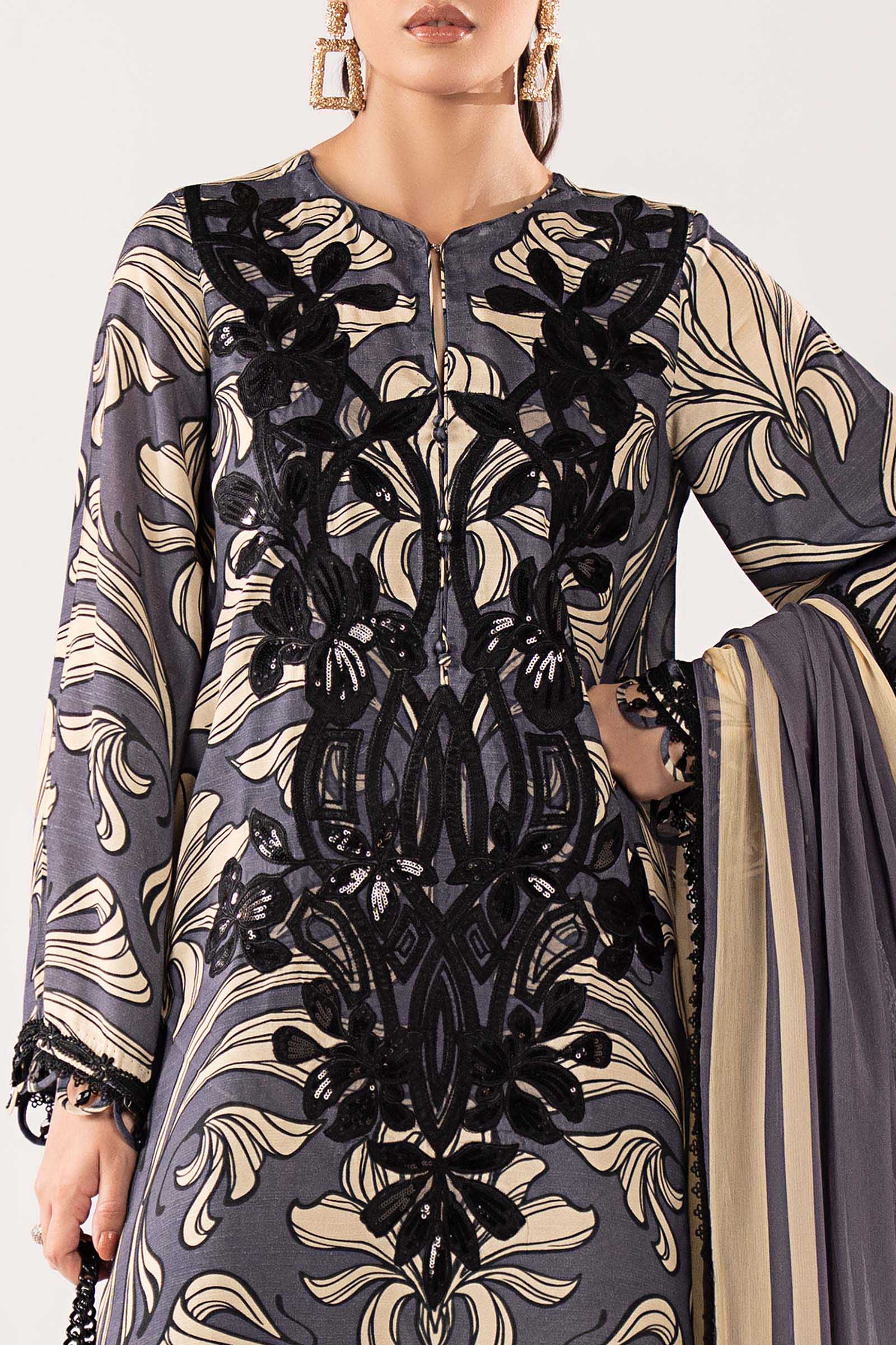 3 Piece Embroidered Raw Silk Suit