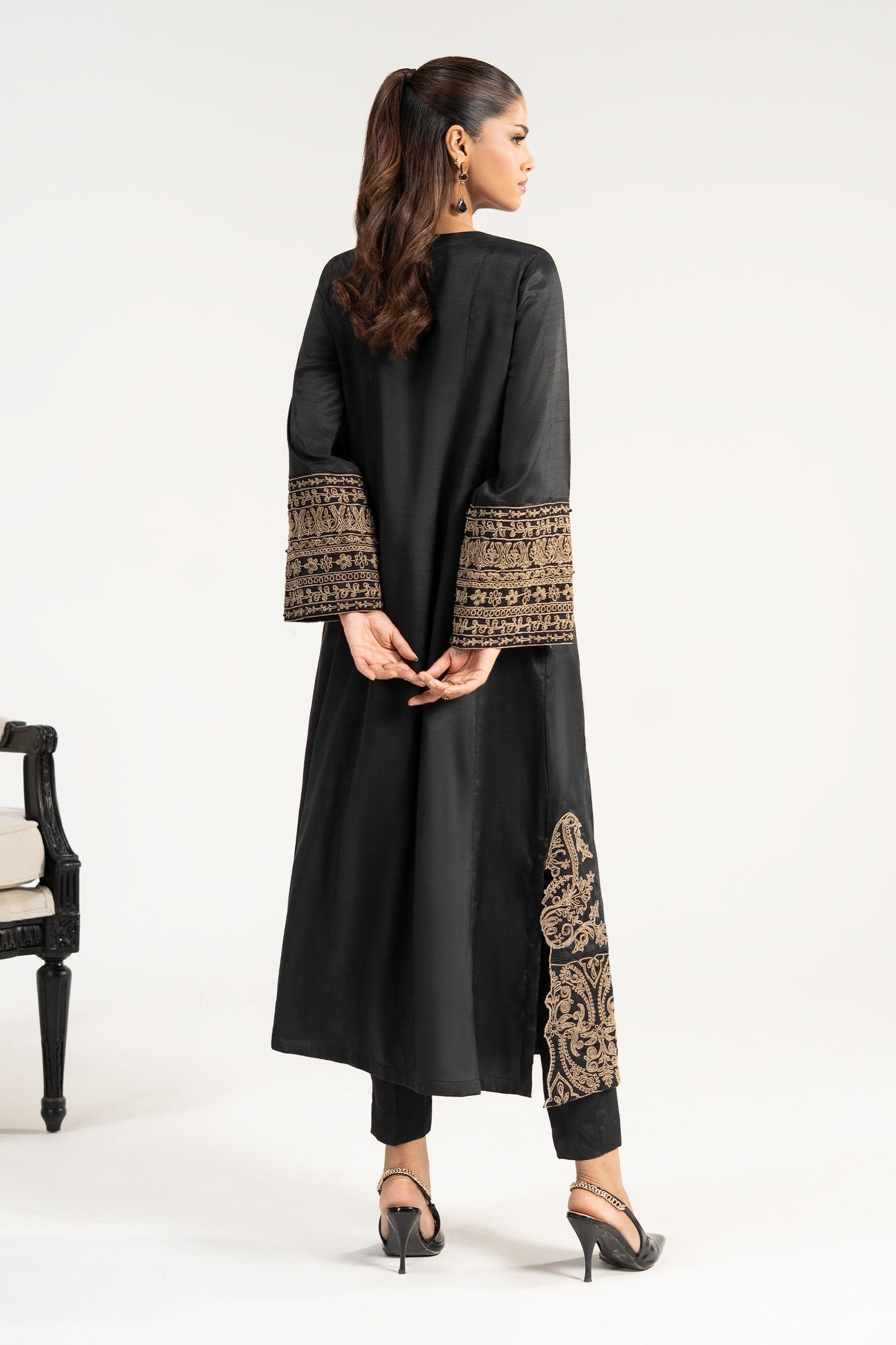 2 Piece Embroidered Raw Silk Suit