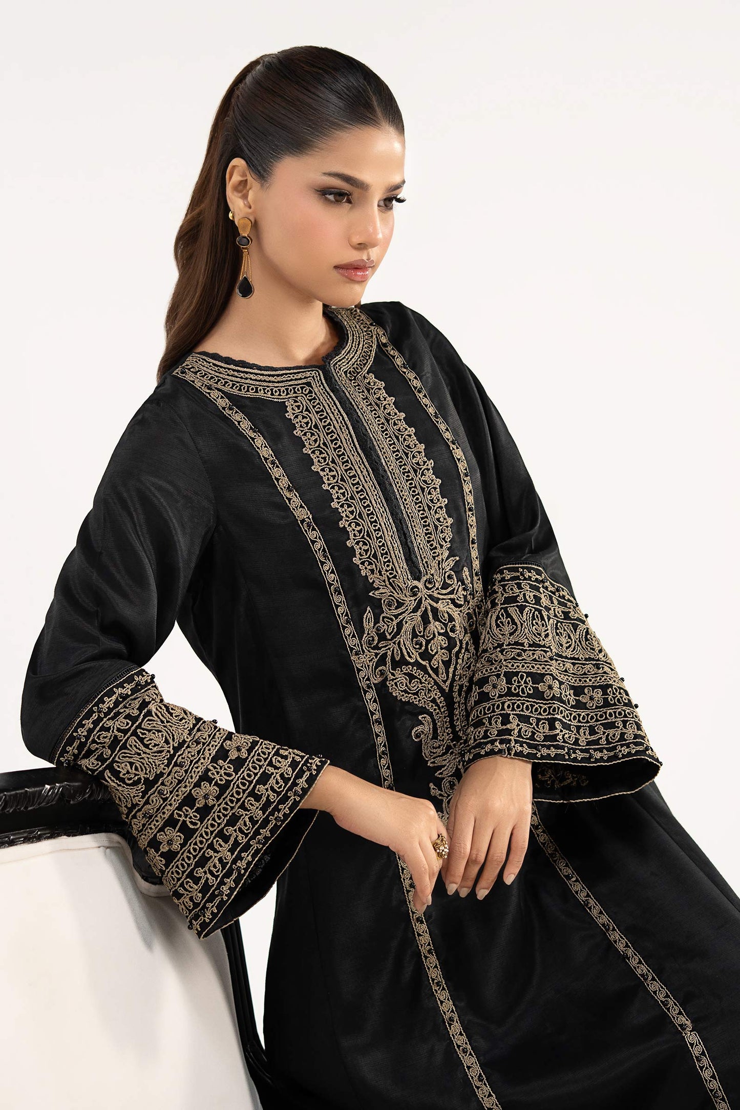 2 Piece Embroidered Raw Silk Suit