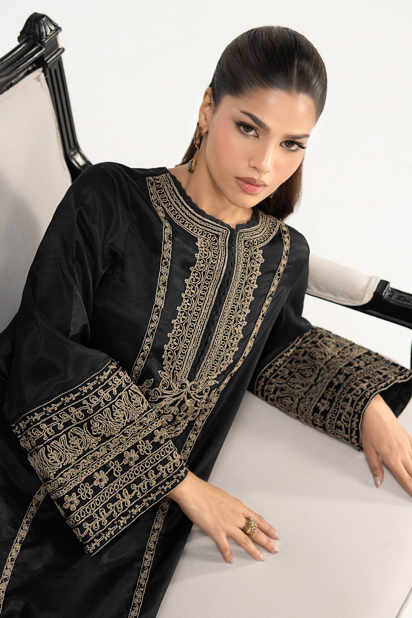 2 Piece Embroidered Raw Silk Suit