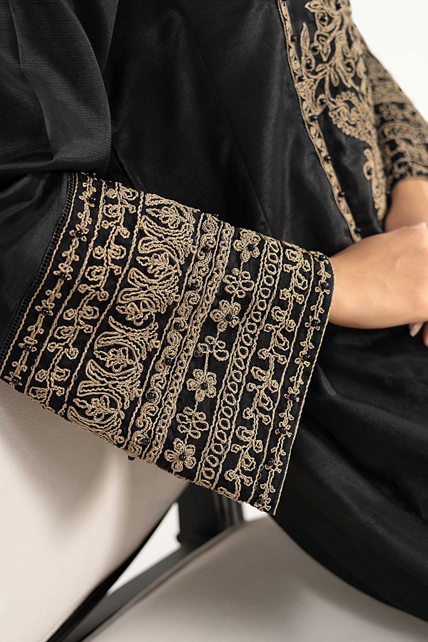 2 Piece Embroidered Raw Silk Suit