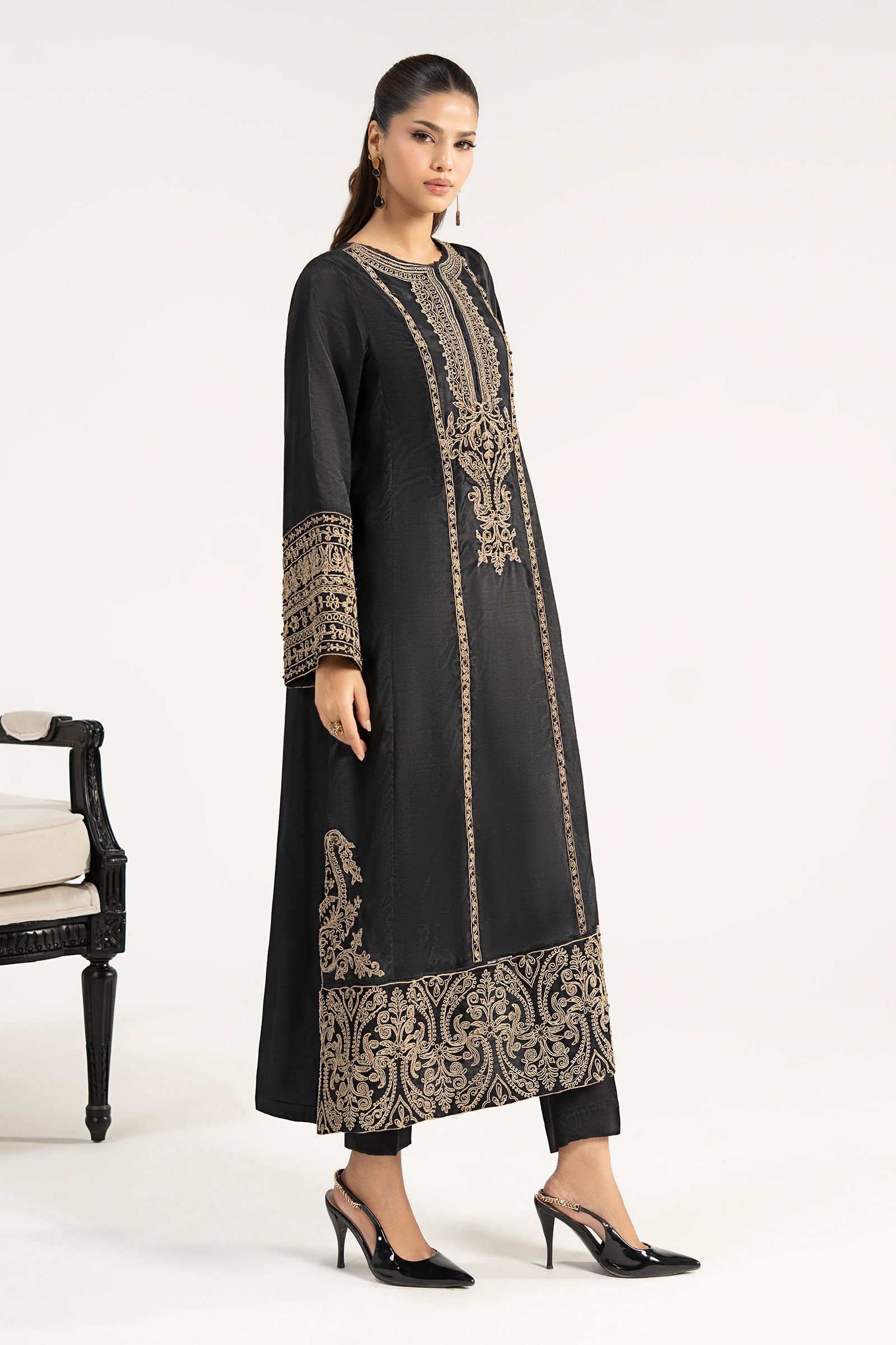 2 Piece Embroidered Raw Silk Suit