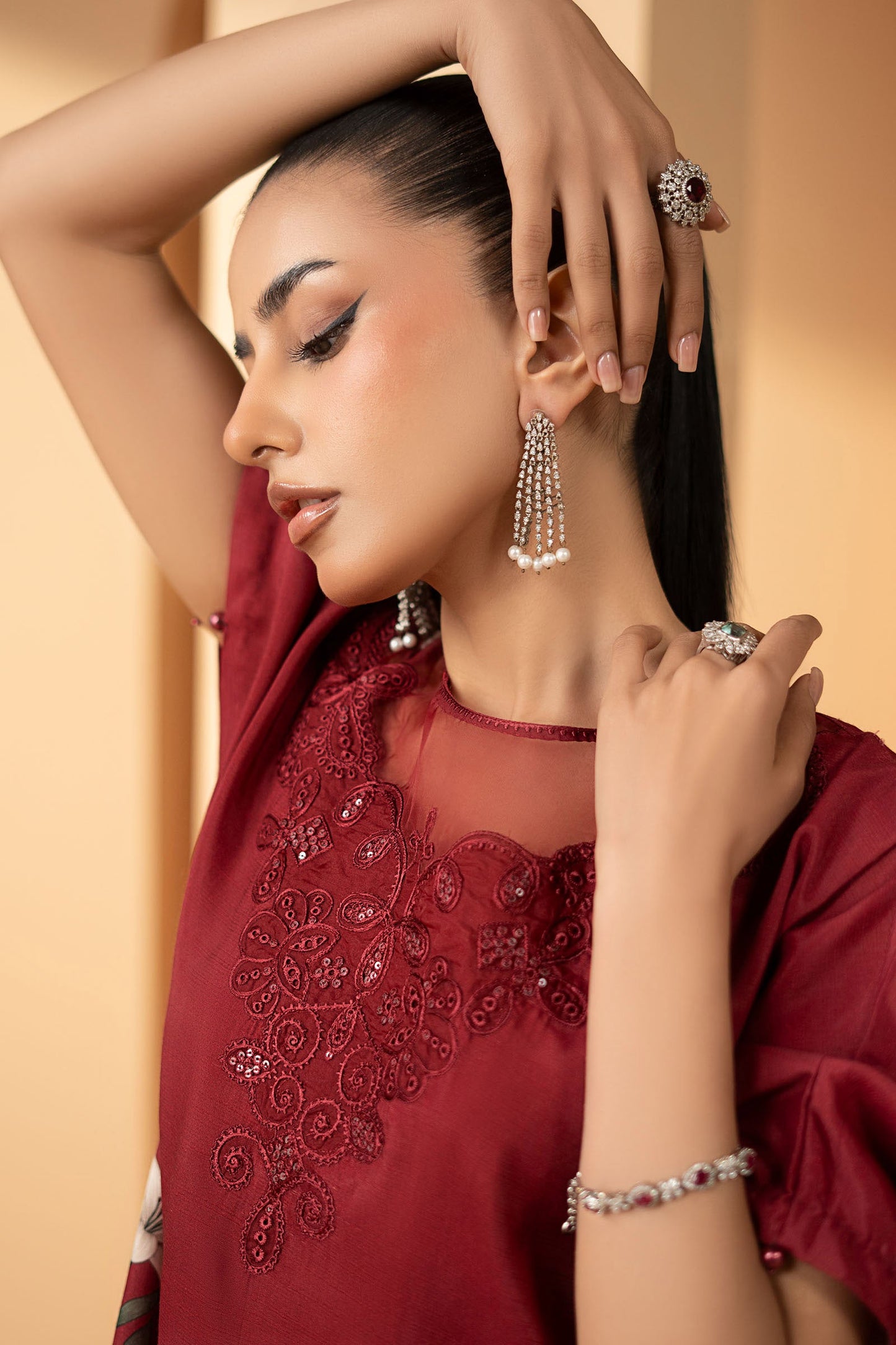 2 Piece Embroidered Raw Silk Suit