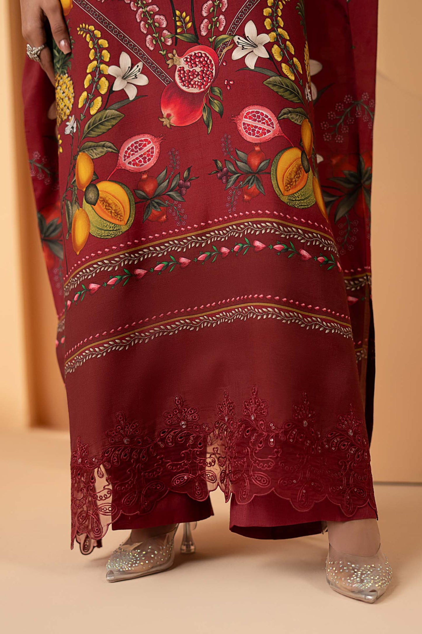2 Piece Embroidered Raw Silk Suit