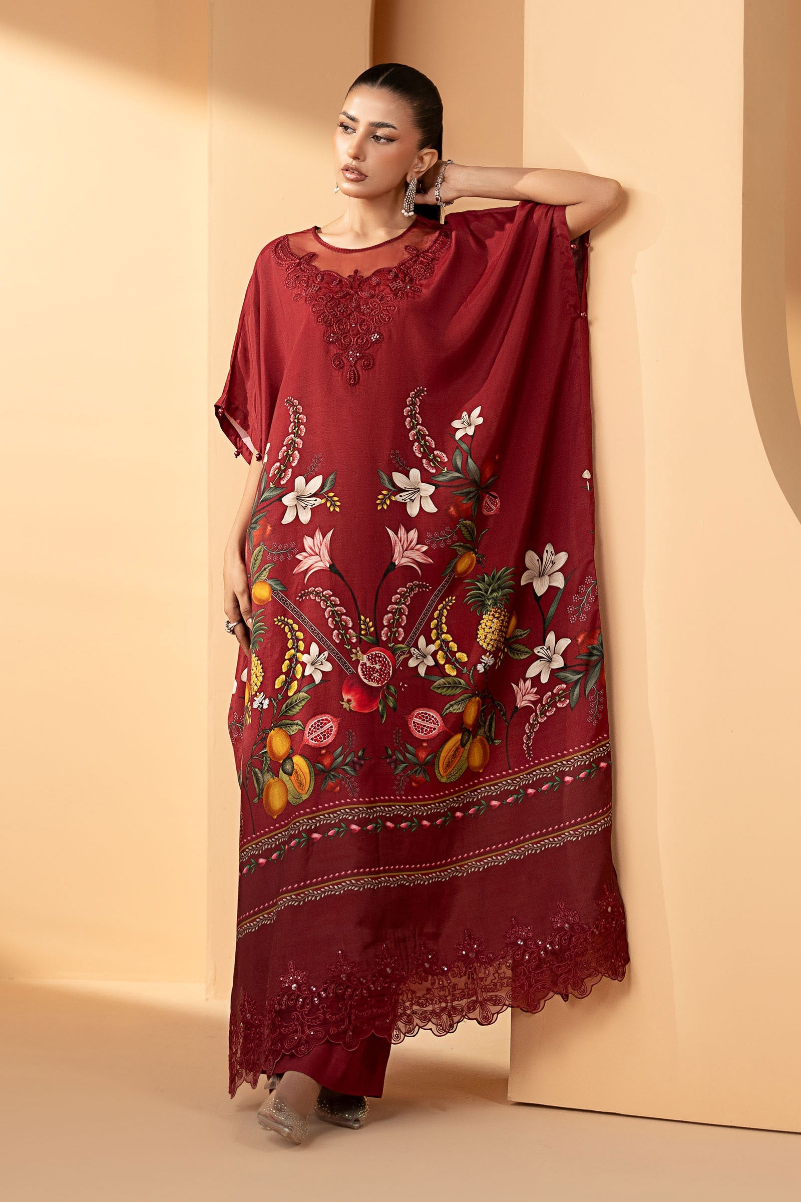 2 Piece Embroidered Raw Silk Suit