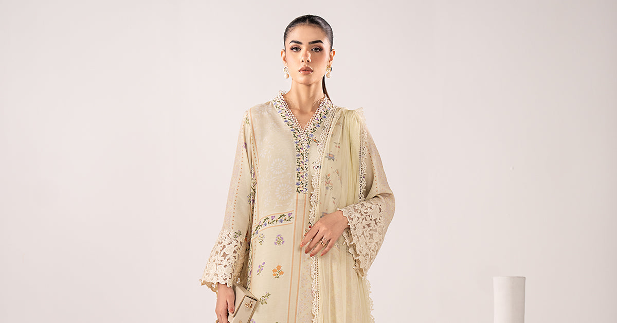 3 Piece Embroidered Raw Silk Suit