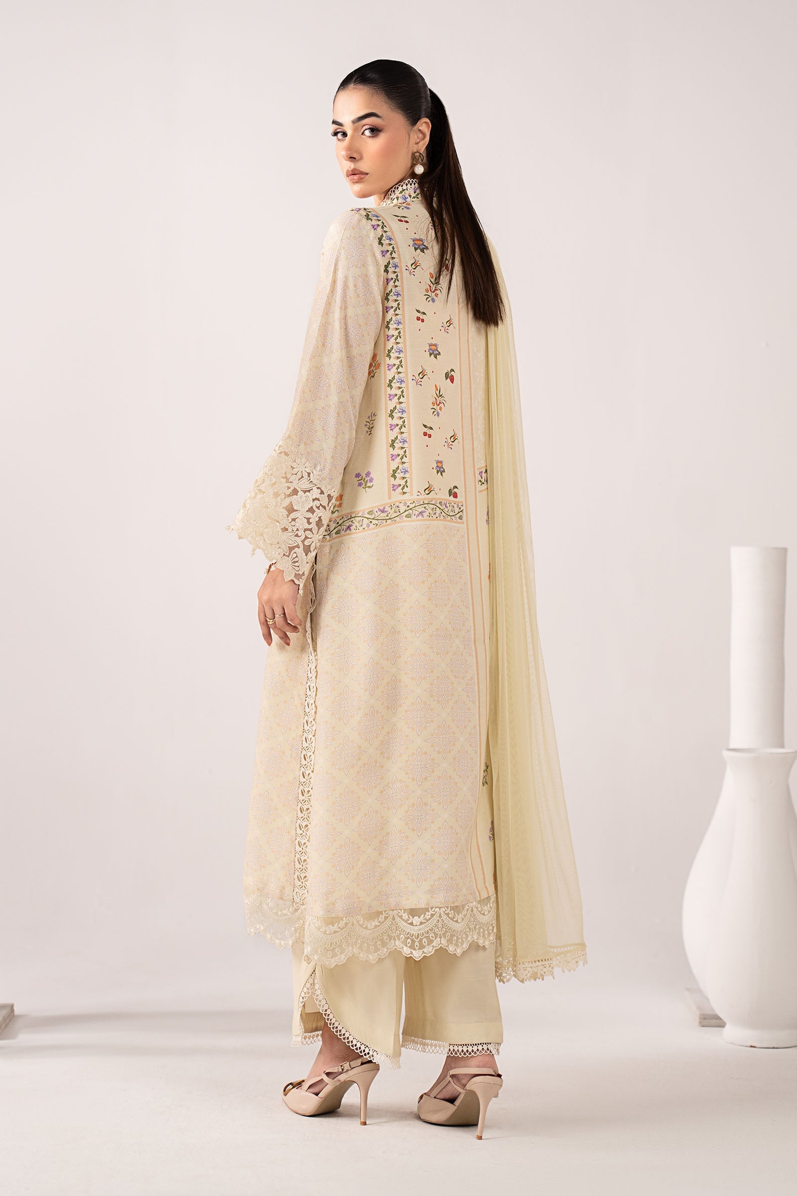 3 Piece Embroidered Raw Silk Suit