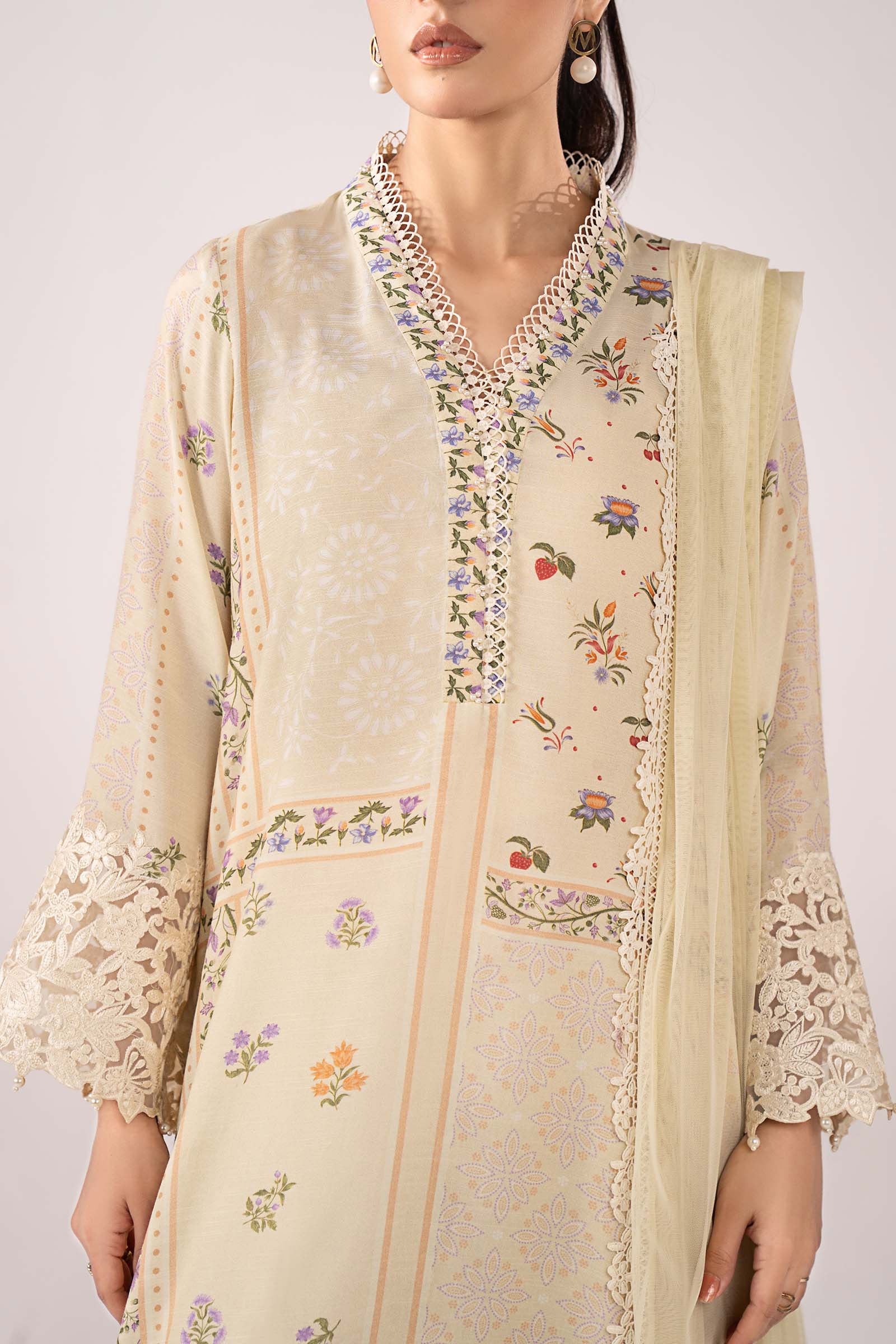 3 Piece Embroidered Raw Silk Suit