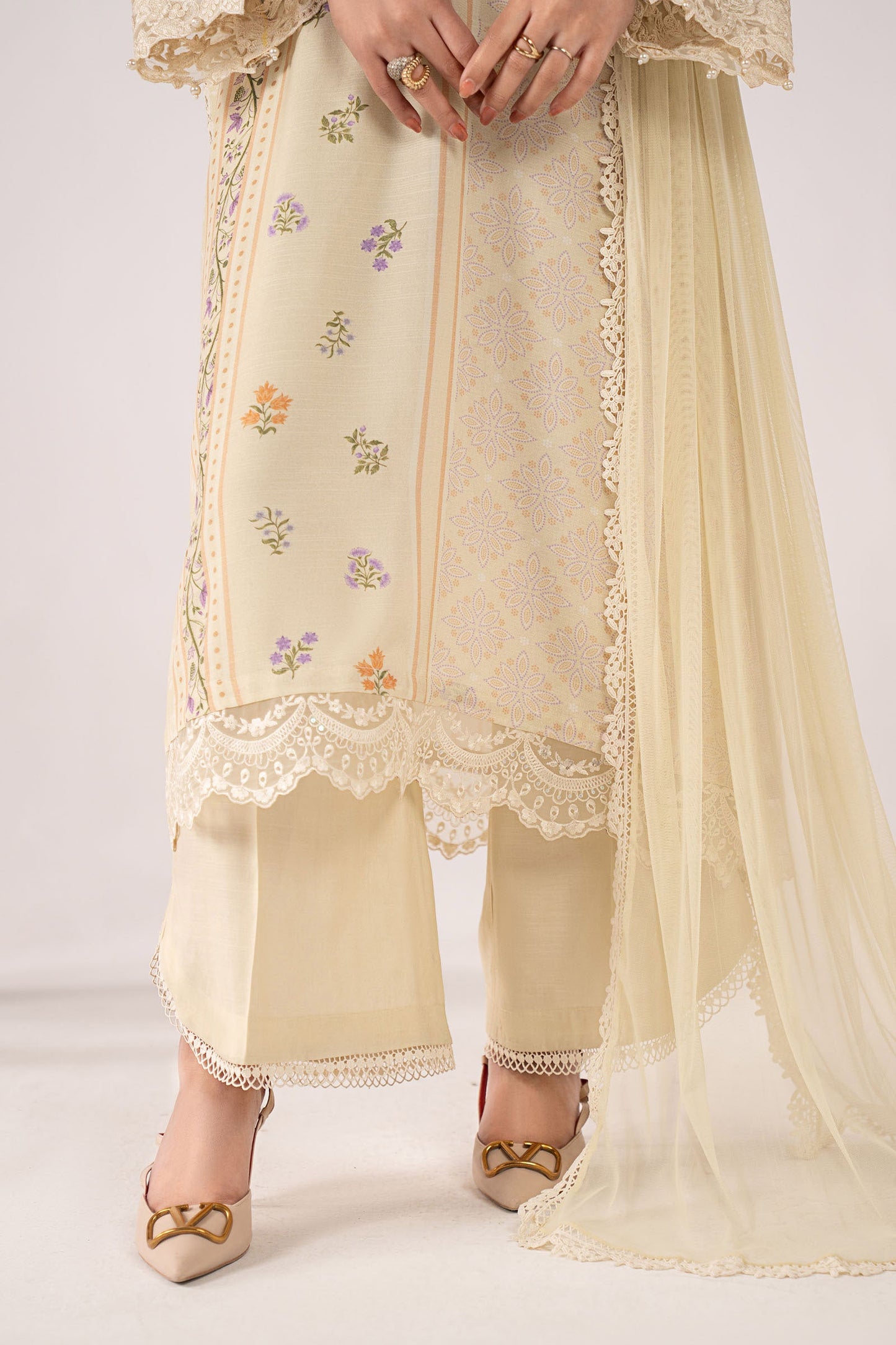 3 Piece Embroidered Raw Silk Suit
