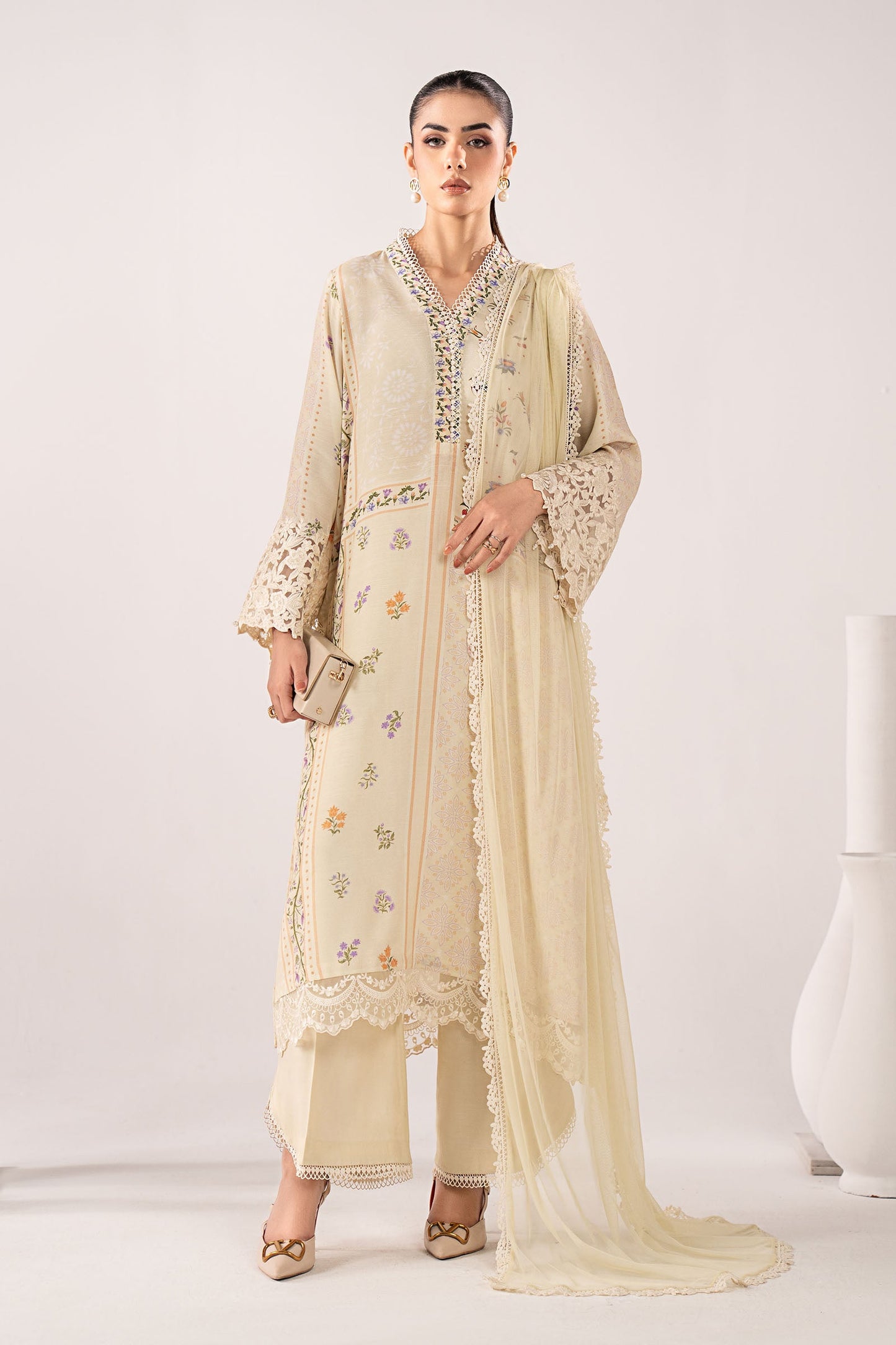 3 Piece Embroidered Raw Silk Suit