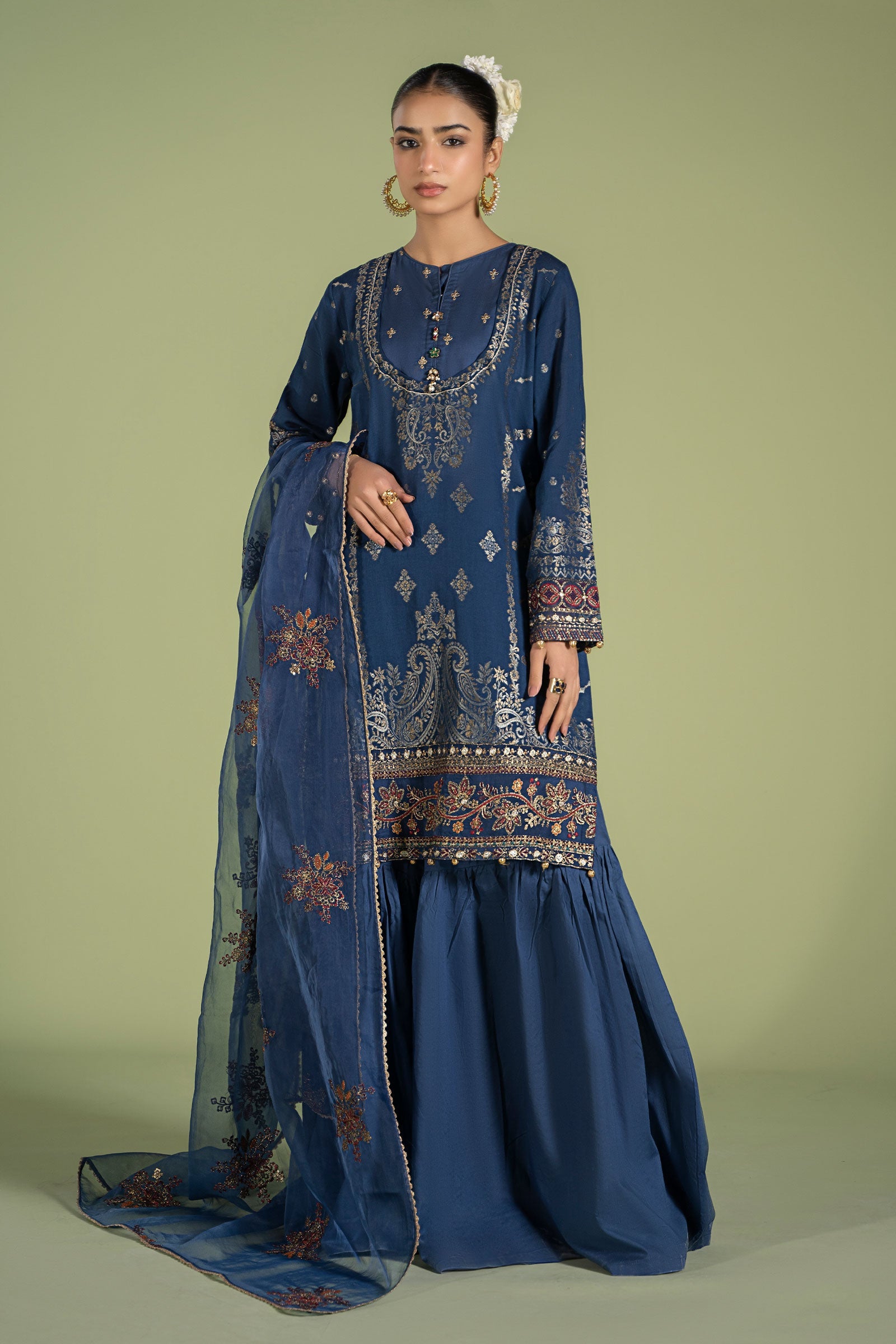 3 Piece Embroidered Jacquard Broshia Suit