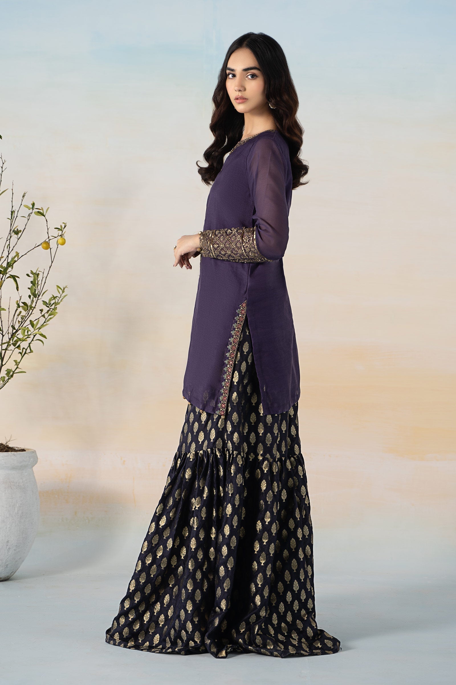 3 Piece Dyed Paper Cotton Suit