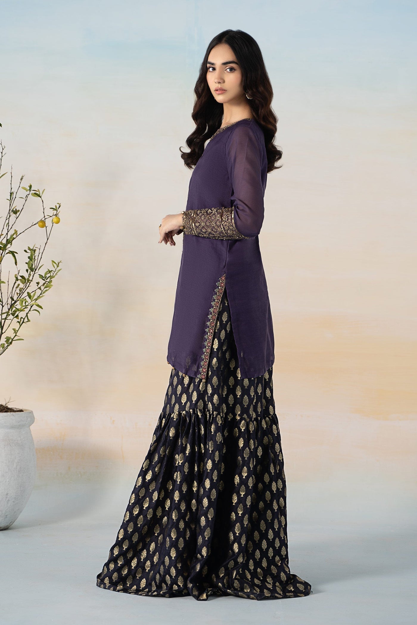 3 Piece Dyed Paper Cotton Suit