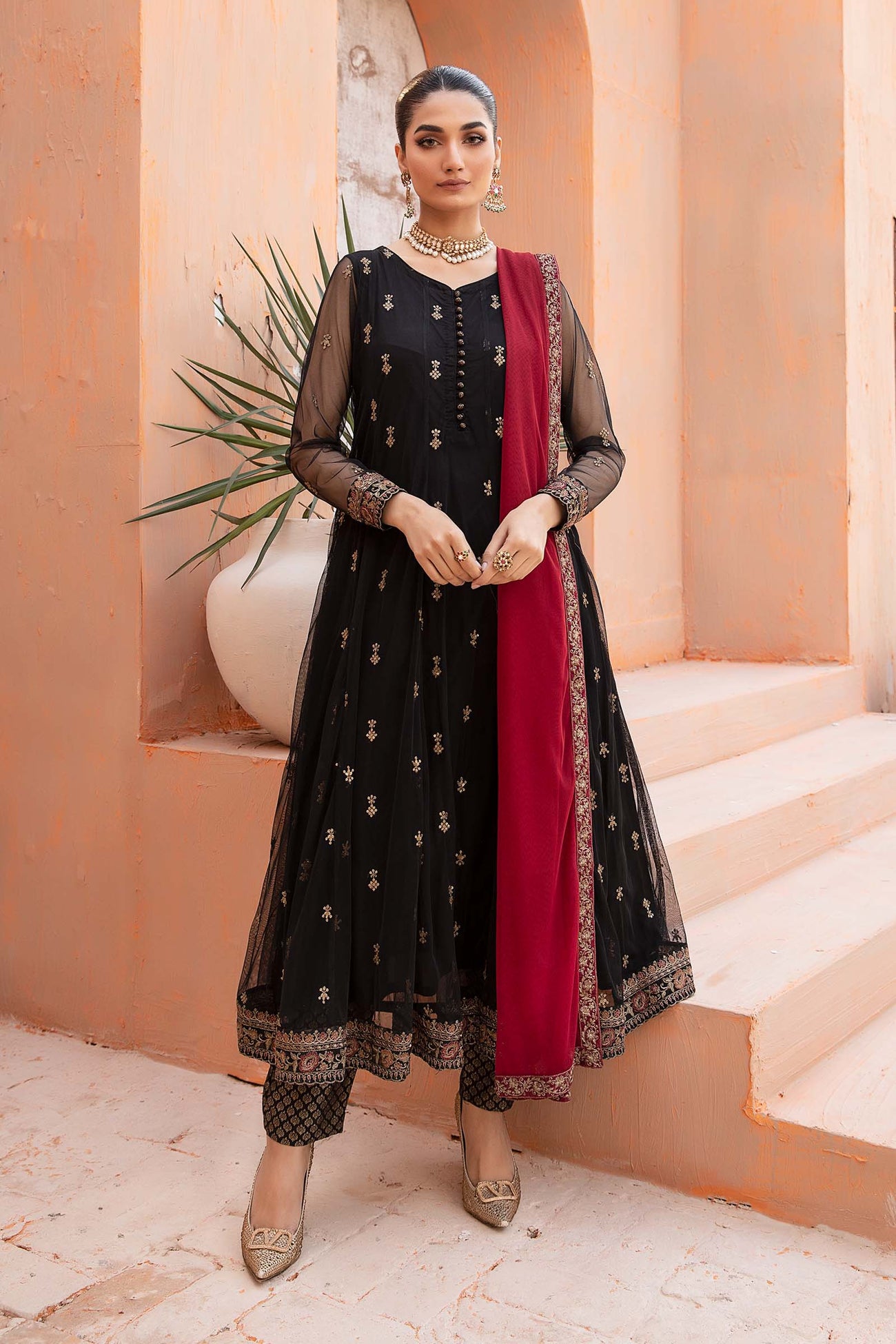 3 Piece Embroidered Net Suit