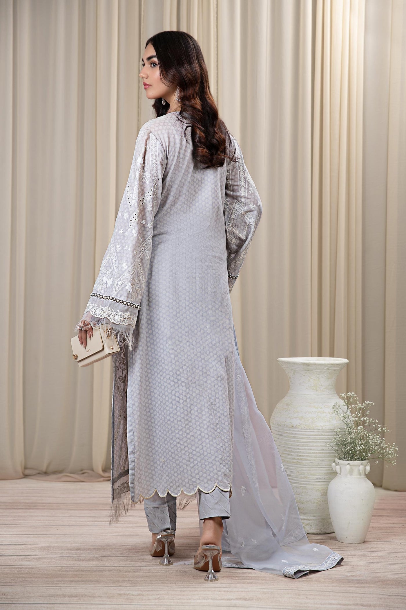 3 PIECE EMBROIDERED SELF JACQUARD SUIT | DW-EF24-32