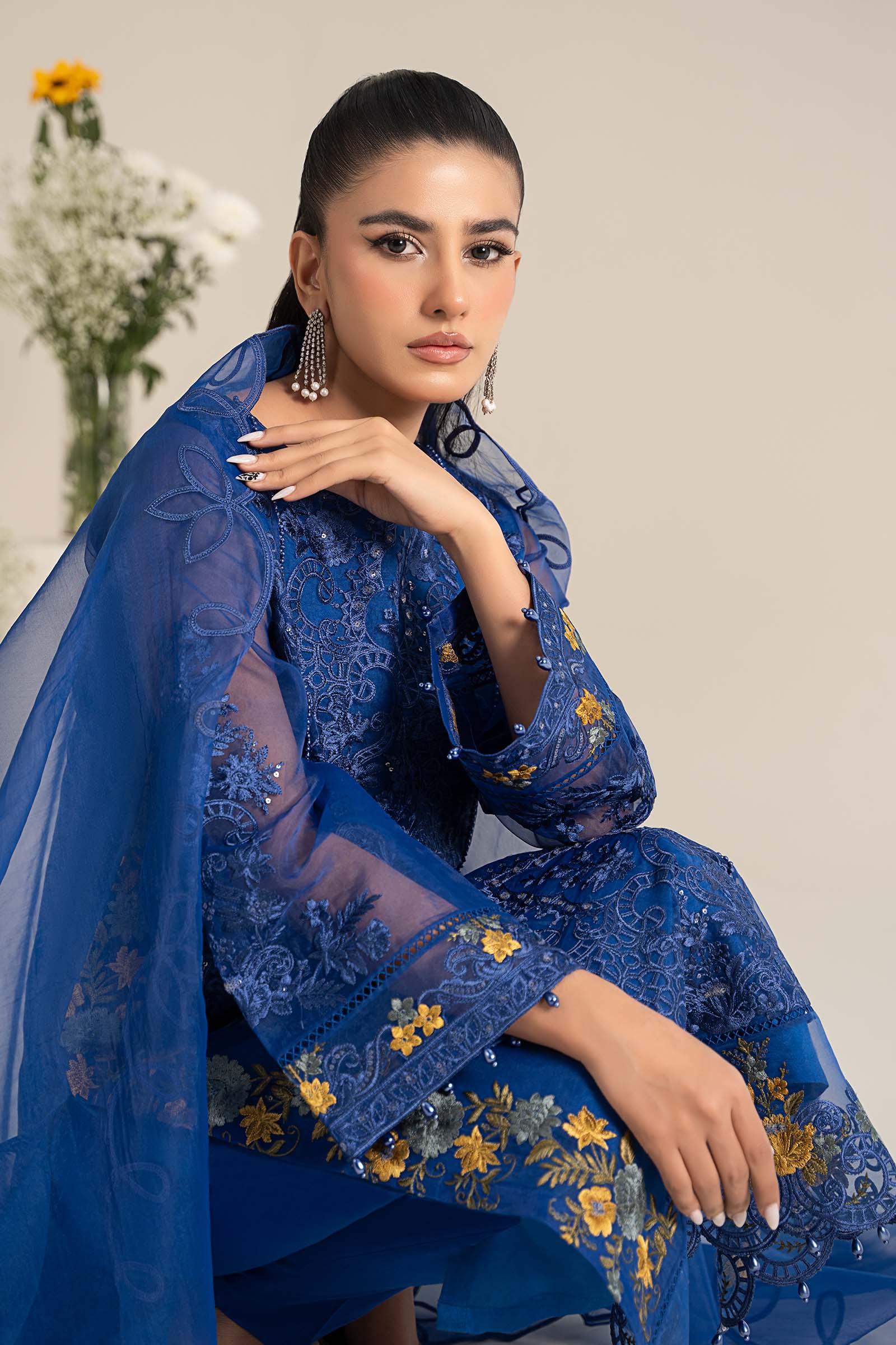 3 Piece Embroidered Organza Suit