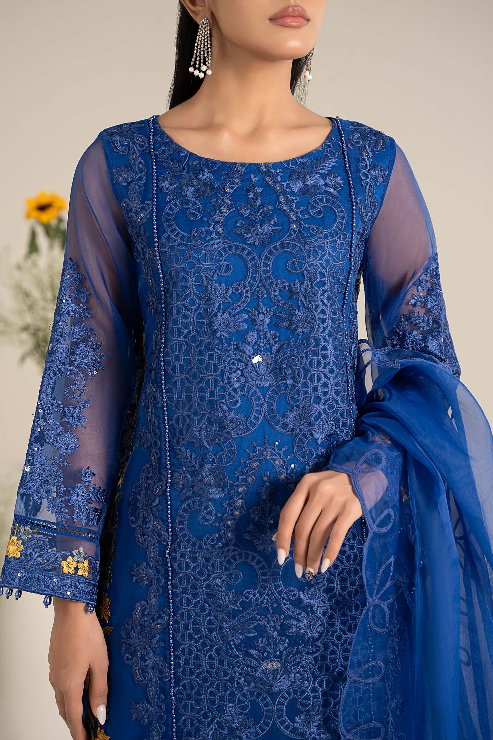 3 Piece Embroidered Organza Suit