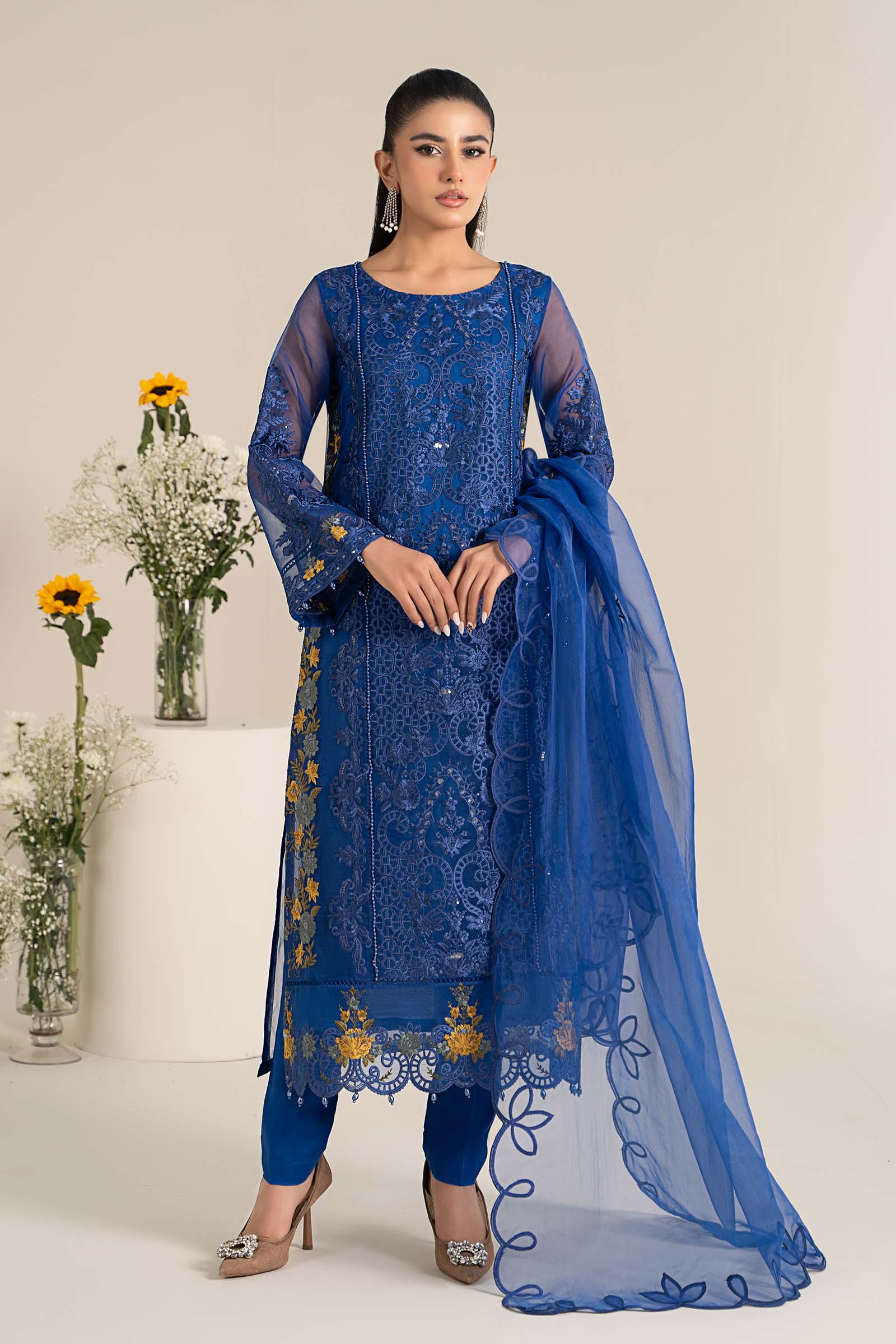 3 Piece Embroidered Organza Suit